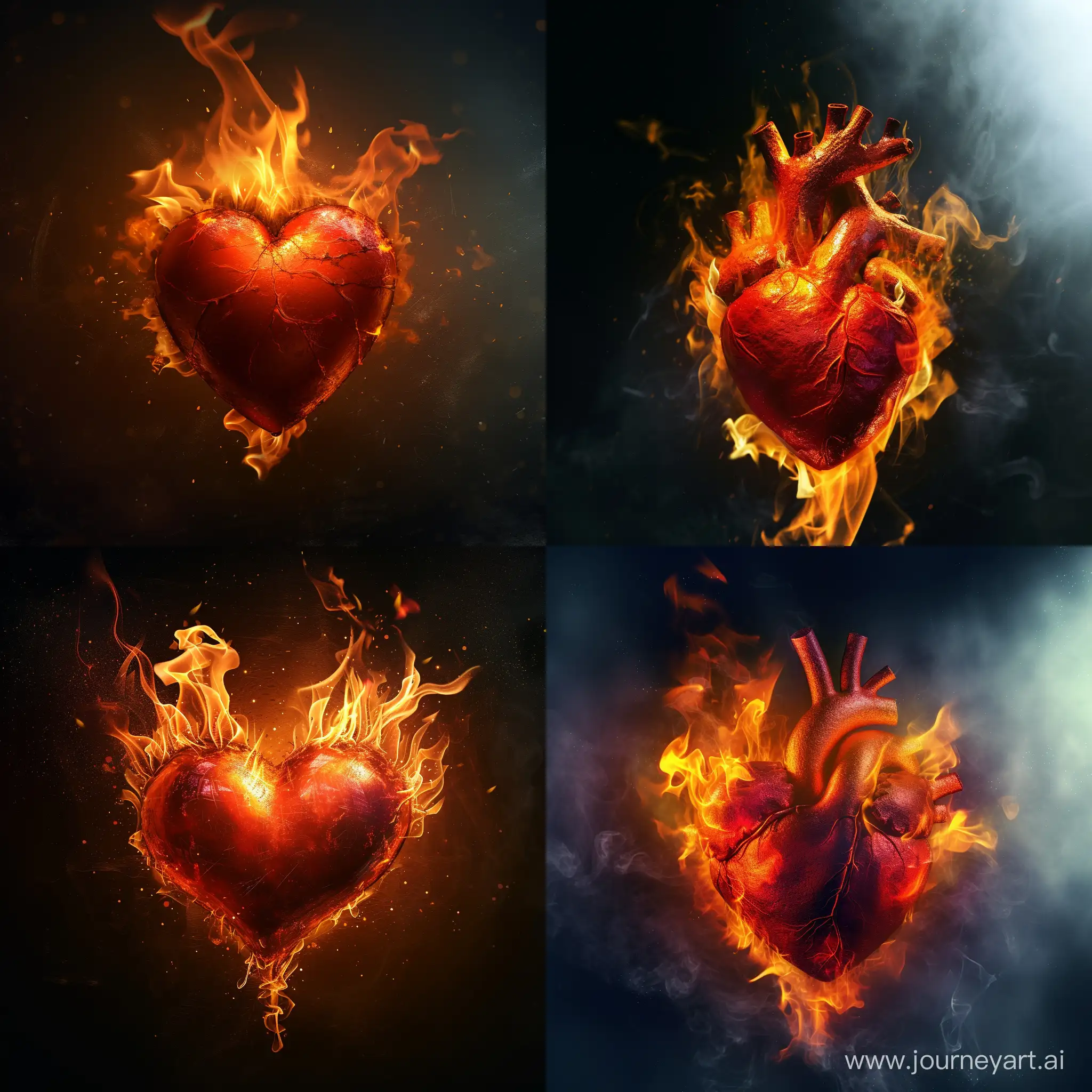 heart burning in fire, red heart