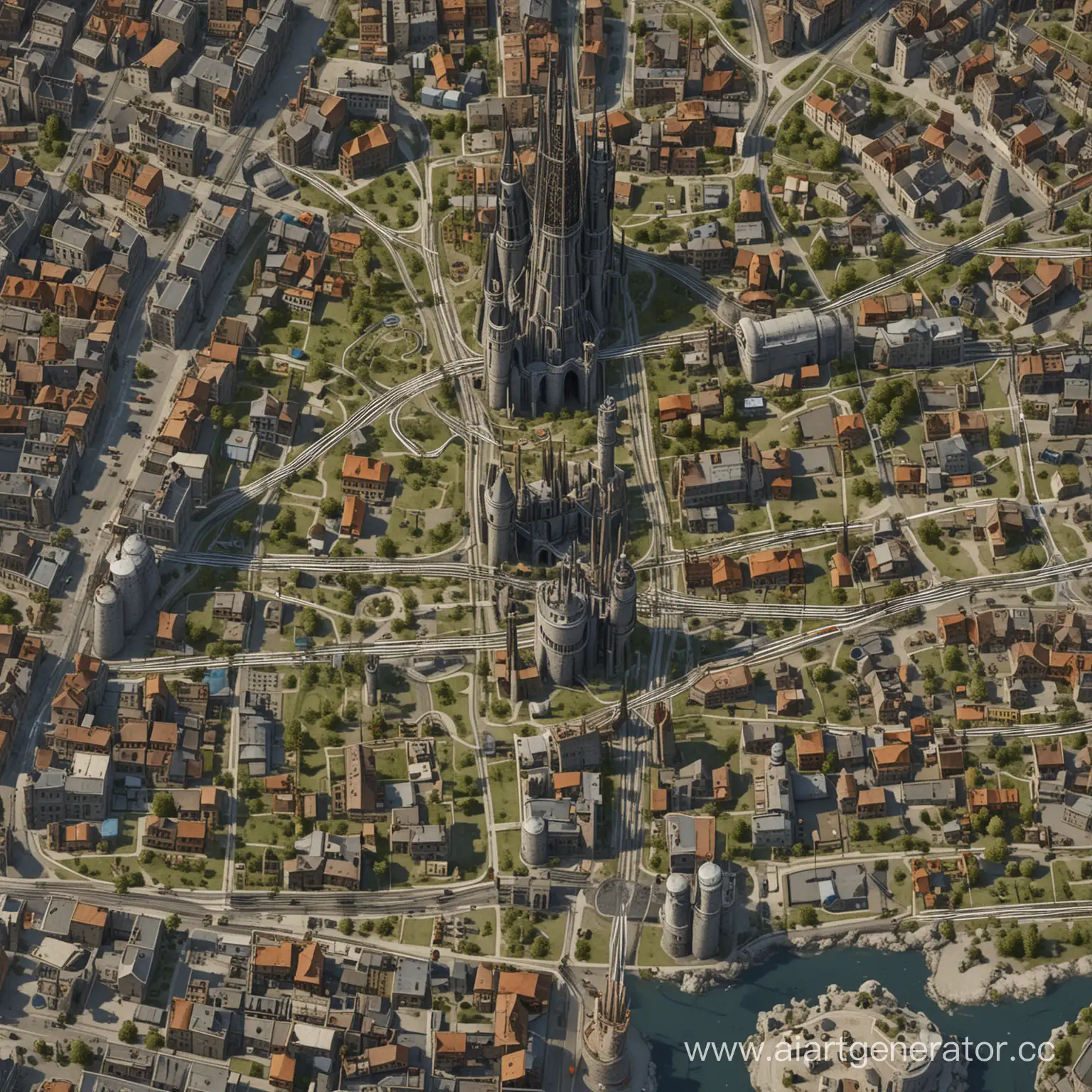 Industrialized-Medieval-City-with-Electrical-Networks-and-Wizard-Towers