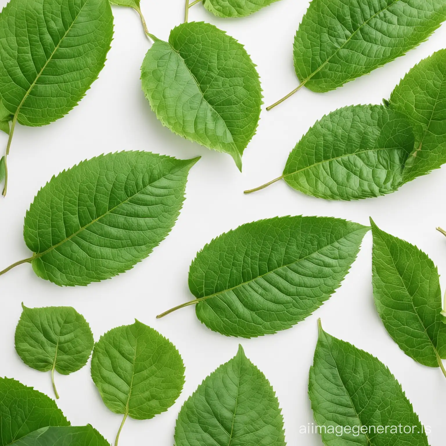 green leaves on white background