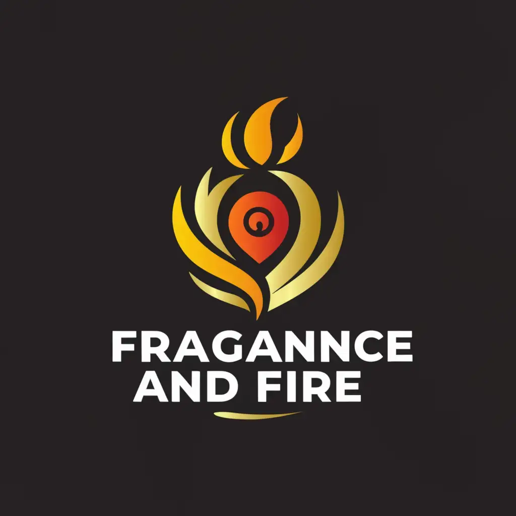 a logo design,with the text "FRAGRANCE AND FIRE", main symbol:FIRE FLAME, FRAGRANCE BOTTLE,Moderate,clear background
