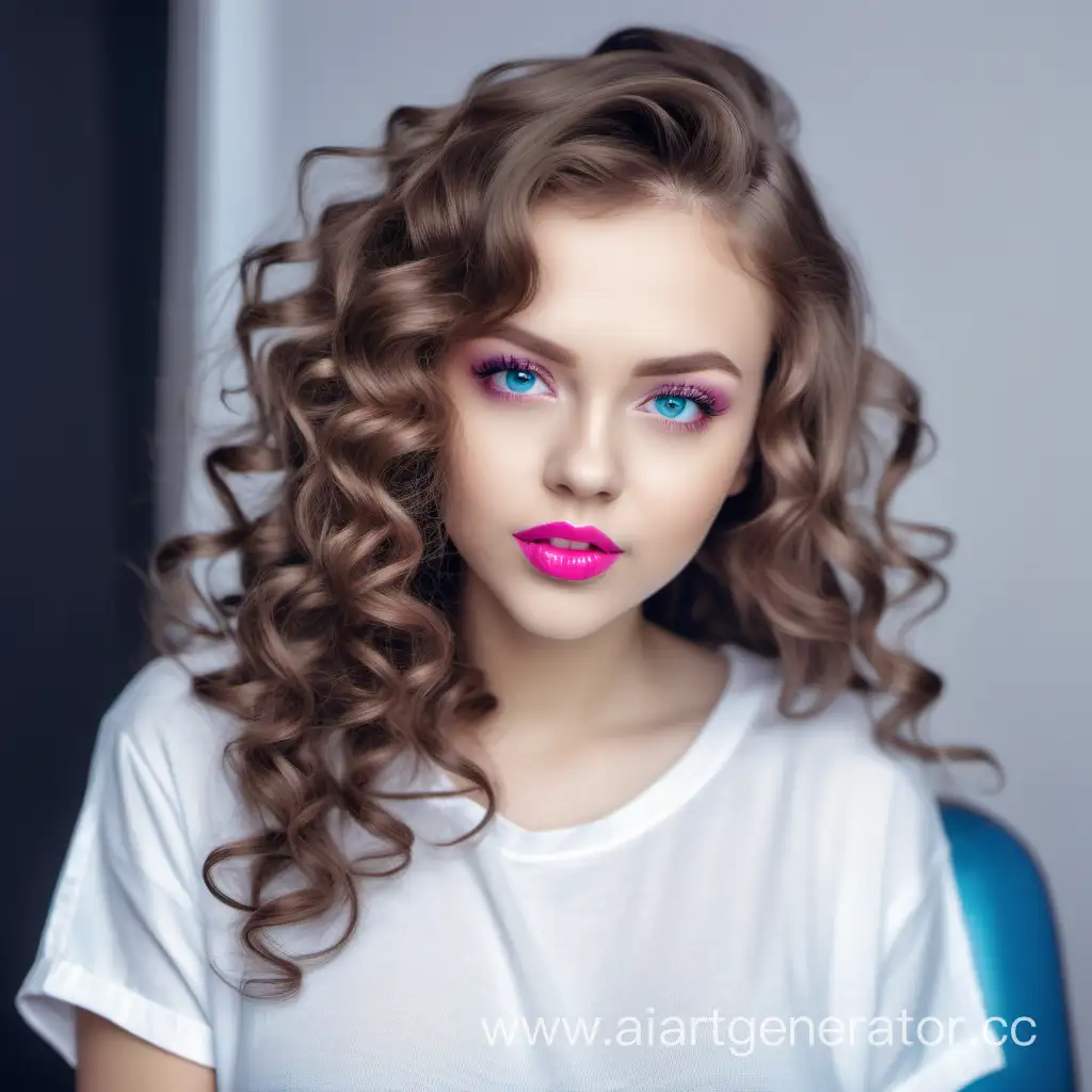 Stylish-Girl-with-Loose-Curls-and-Pink-Lipstick-in-Casual-Attire