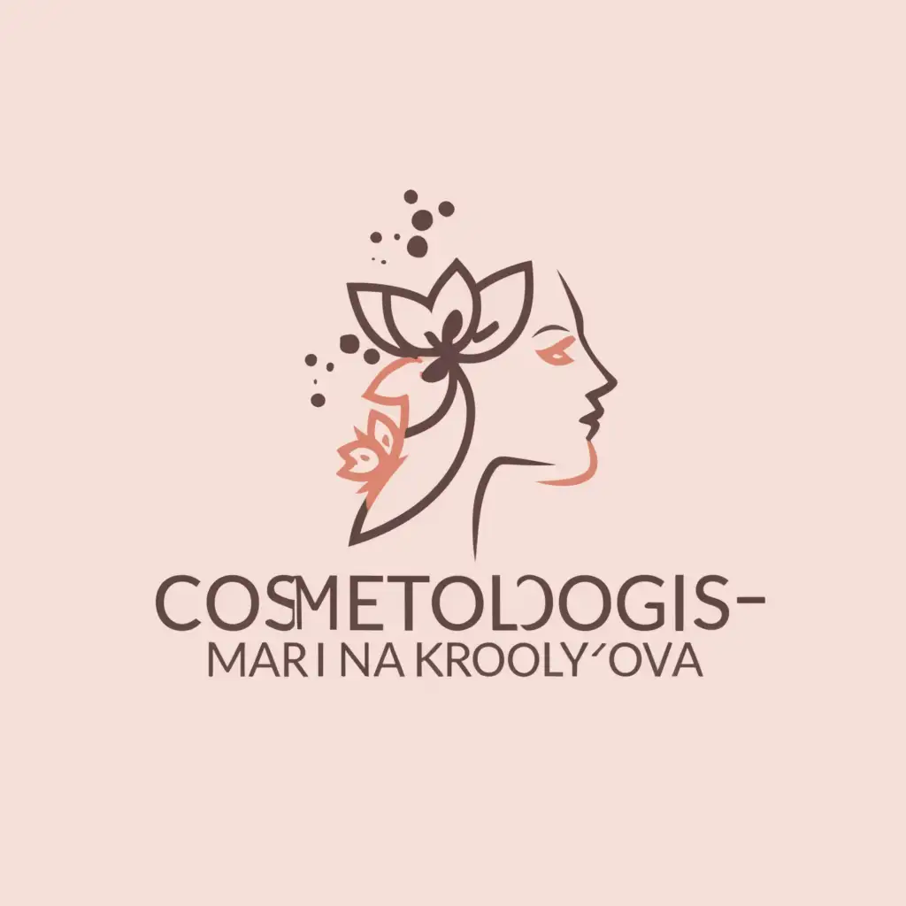 a logo design,with the text "Cosmetologist-aesthetician Marina Korolyova", main symbol:facial contour, flower, circle, gently violet color, peach color,Minimalistic,be used in Restaurant industry,clear background