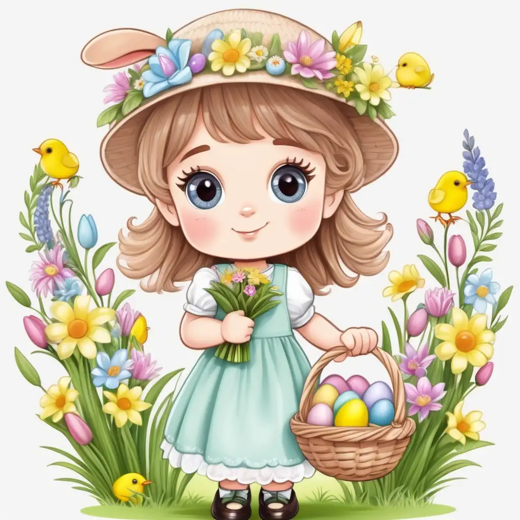 English Easter girl flower festival cartoon cute 