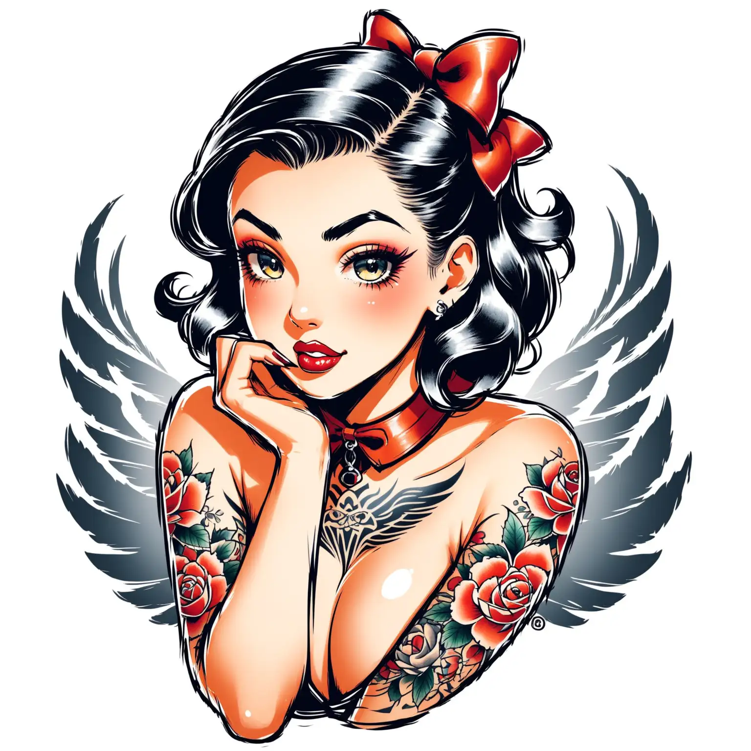 Classic PinUp Tattoo Design on White Background