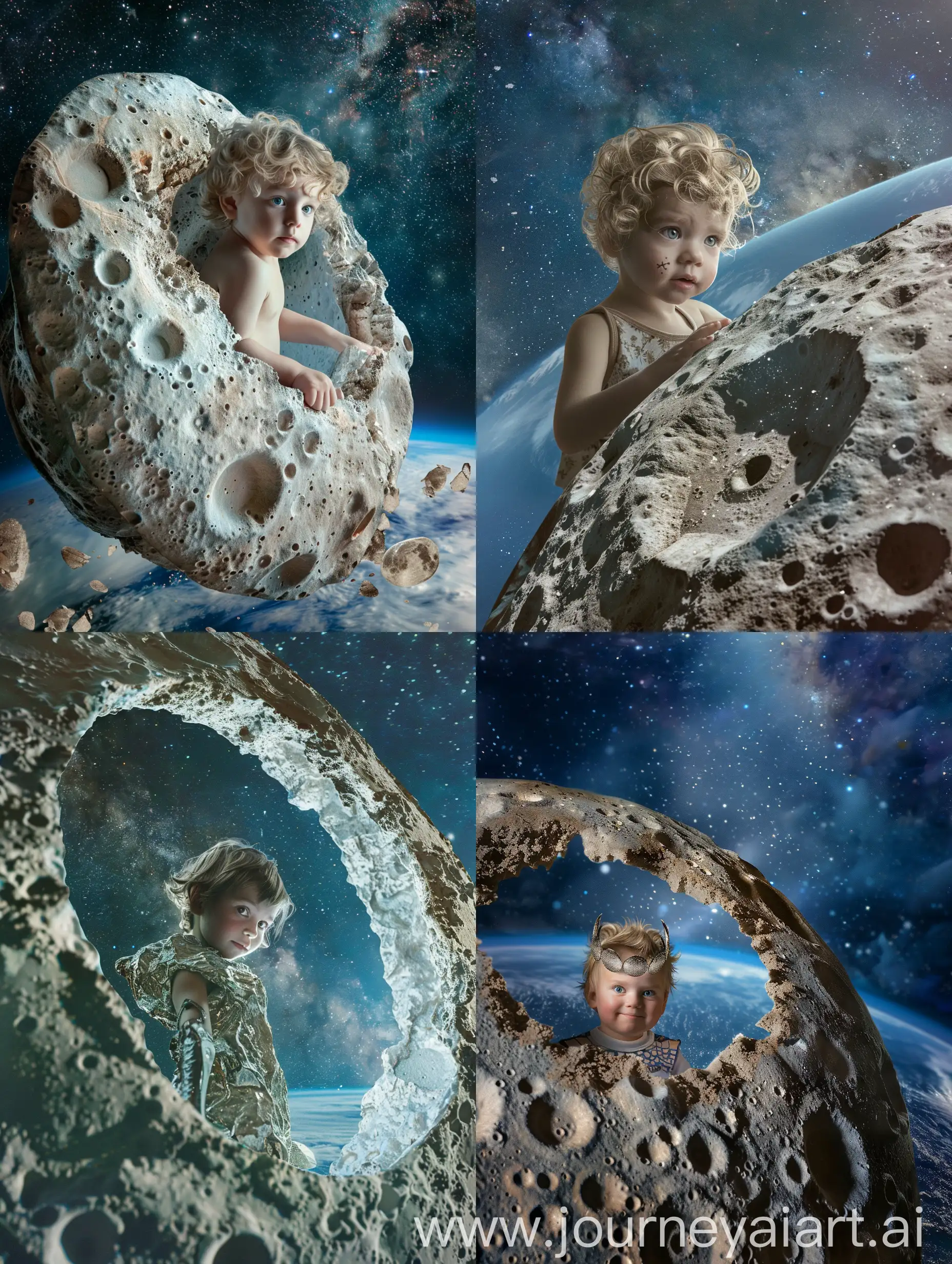 Child-Transformed-into-Thor-on-Moon-Meteorite-with-Earth-Background