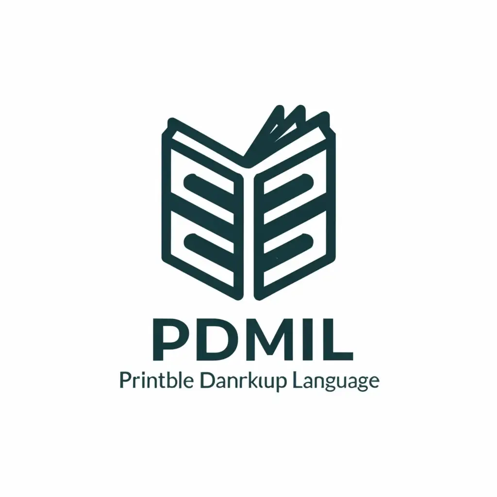 a logo design,with the text "Printable Document Markup Language", main symbol:Open book with the arrow brackets,Moderate,be used in Technology industry,clear background