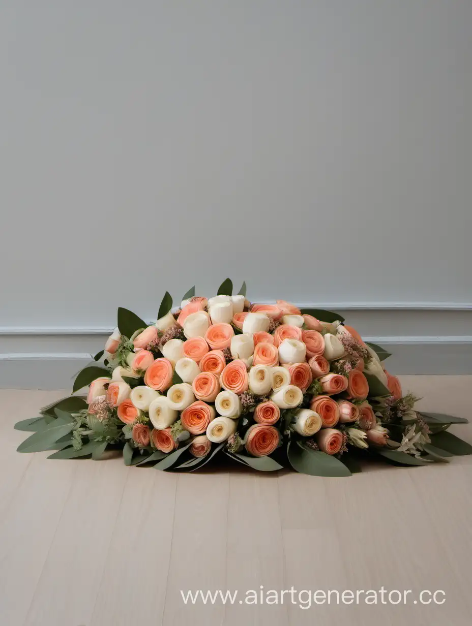 Elegant-Side-View-of-Oval-Bouquet-of-Flowers-on-the-Floor