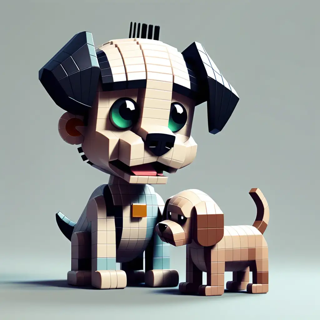 Pixel Man Petting Pixel Puppy with Comb