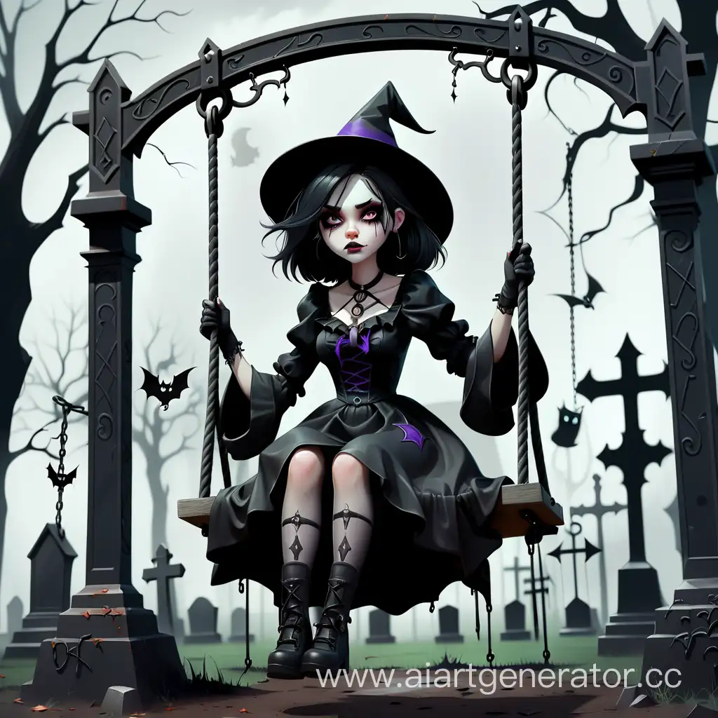 Gothic-Witch-Girl-on-a-Swing-in-a-Mysterious-Graveyard