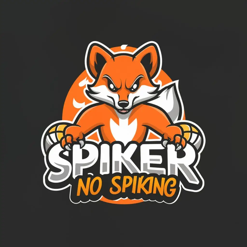 a logo design,with the text "Spiker no Spiking", main symbol:Smirking fox spiking a volleyball, white background,Moderate,be used in Sports Fitness industry,clear background