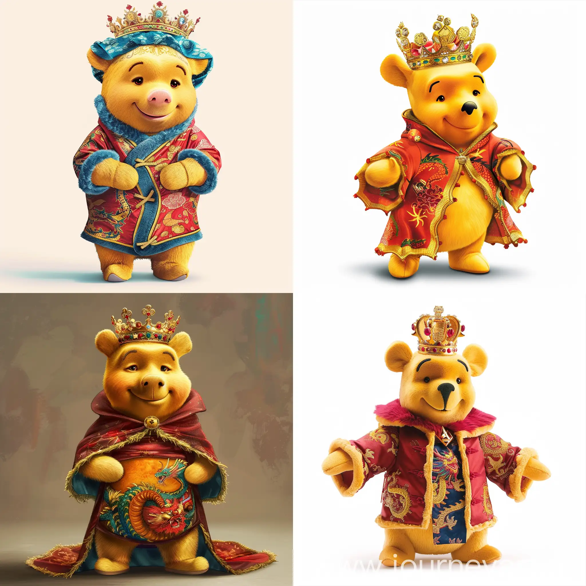 Winnie-the-Pooh-in-Regal-Attire-Crowned-with-Dragon-Robe