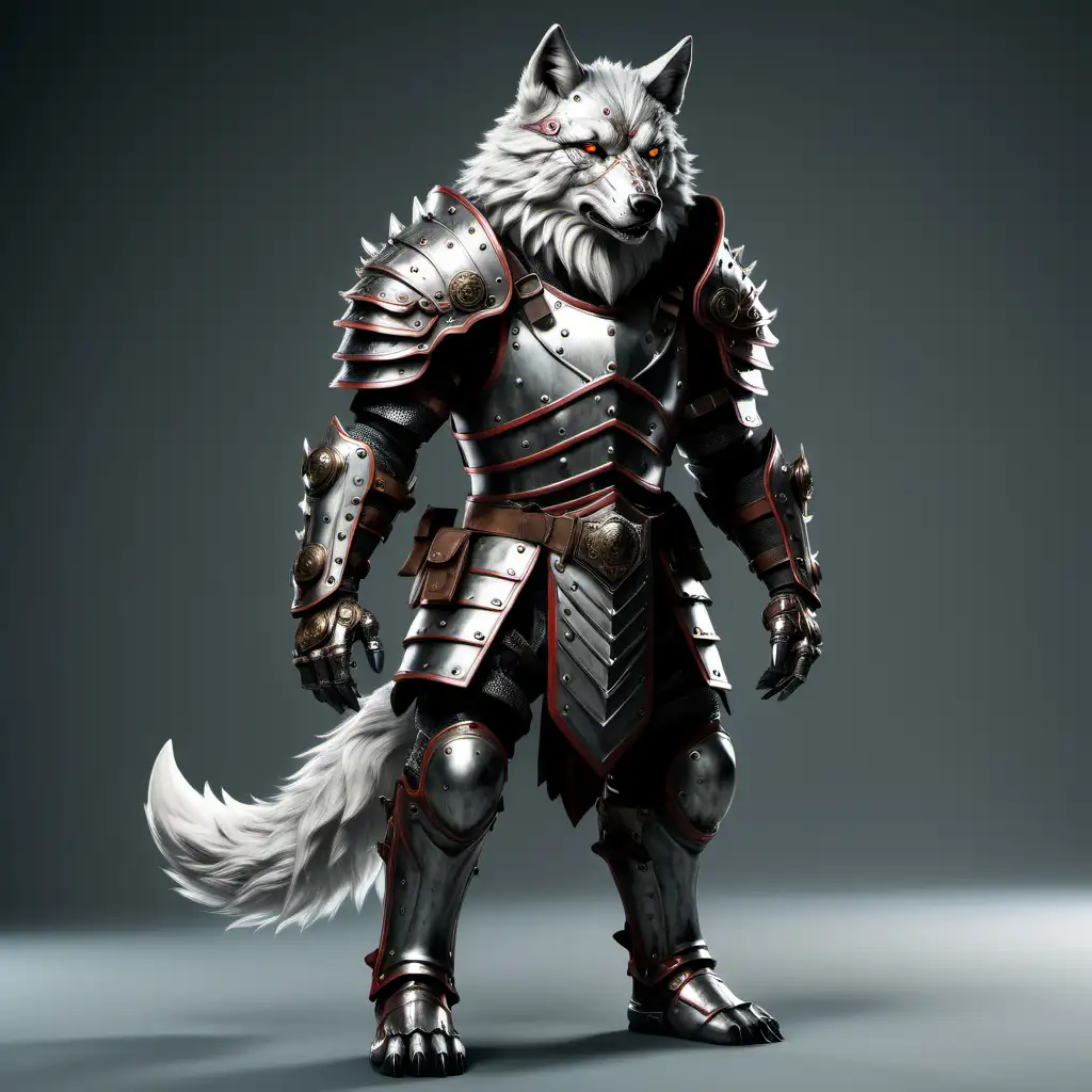 Majestic Floating Wolf Warrior in Battle Armor with Wounds
