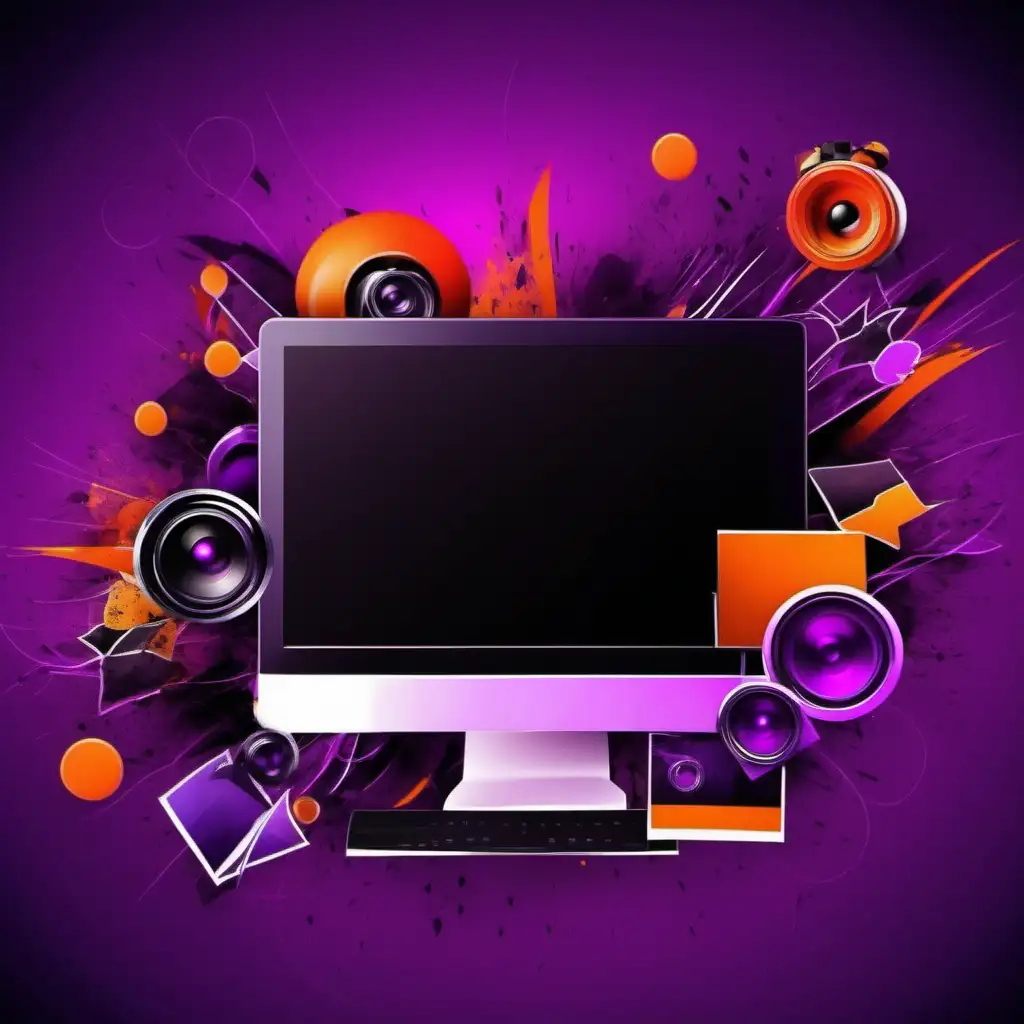 multimedia 
video editing photography
Exciting graphic
black purple and orange background