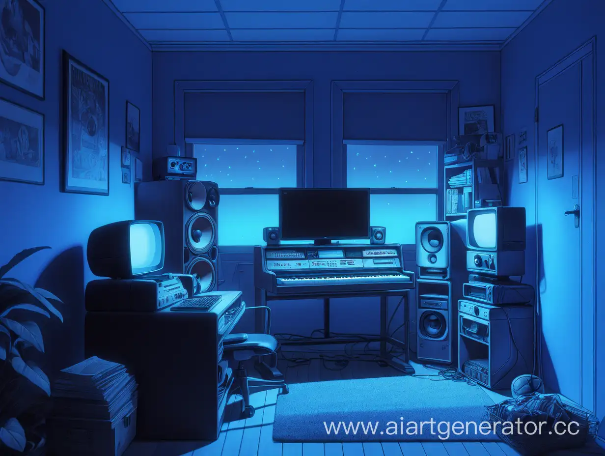 Cozy-LoFi-Room-Bathed-in-Soothing-Blue-Light