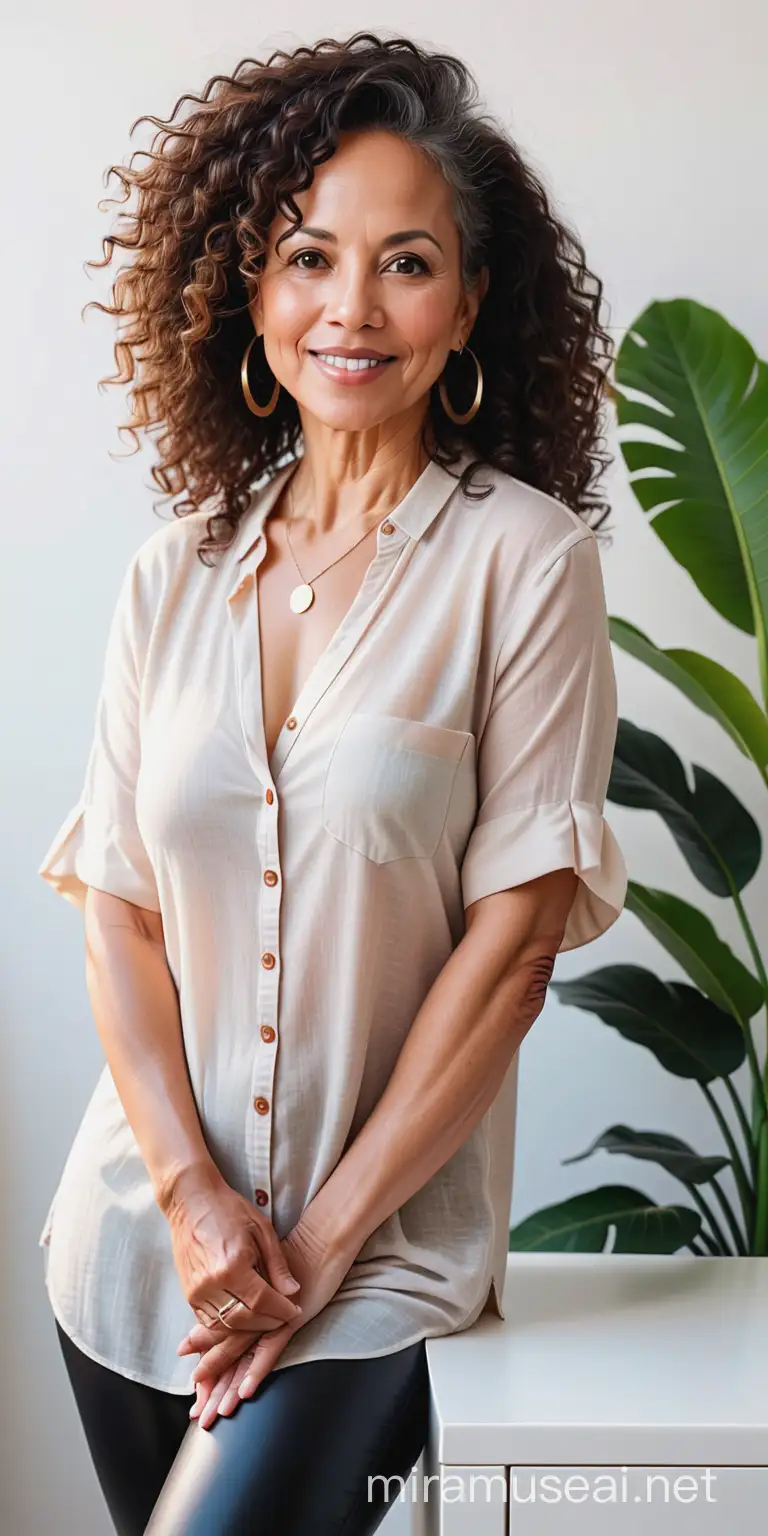 Here is my purpose: I am a designer who crafts beautiful and functional experiences in order to democratize good design and make it accessible and available to all. Generate an image of me living this purpose. I am a mixed race woman over 50 who looks 35
