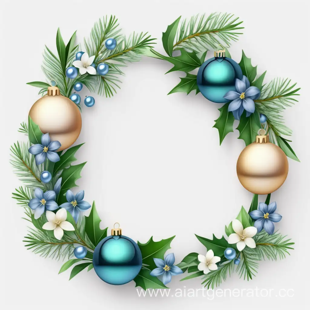Christmas-Ball-Ribbon-Pine-Branches-Floral-Wreath-Frame