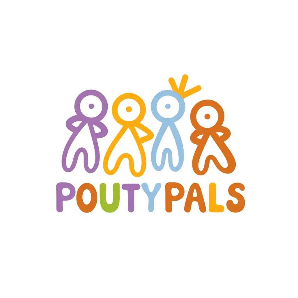 a logo design,with the text "PoutyPals", main symbol:Abstract Cartoon Style Doll Pals,Minimalistic,clear background