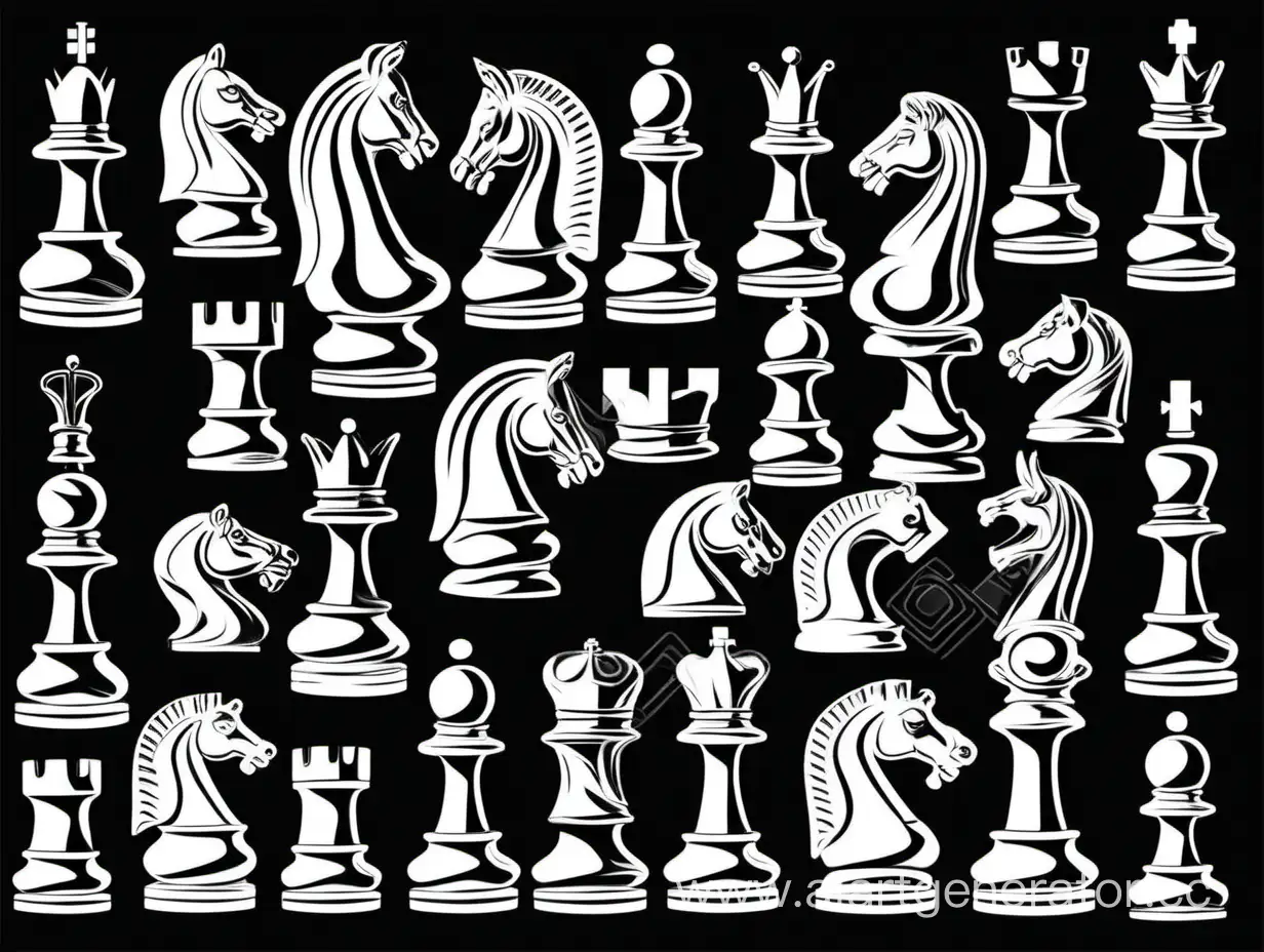Двухмерные контуры шахматных фигур в стиле нуар