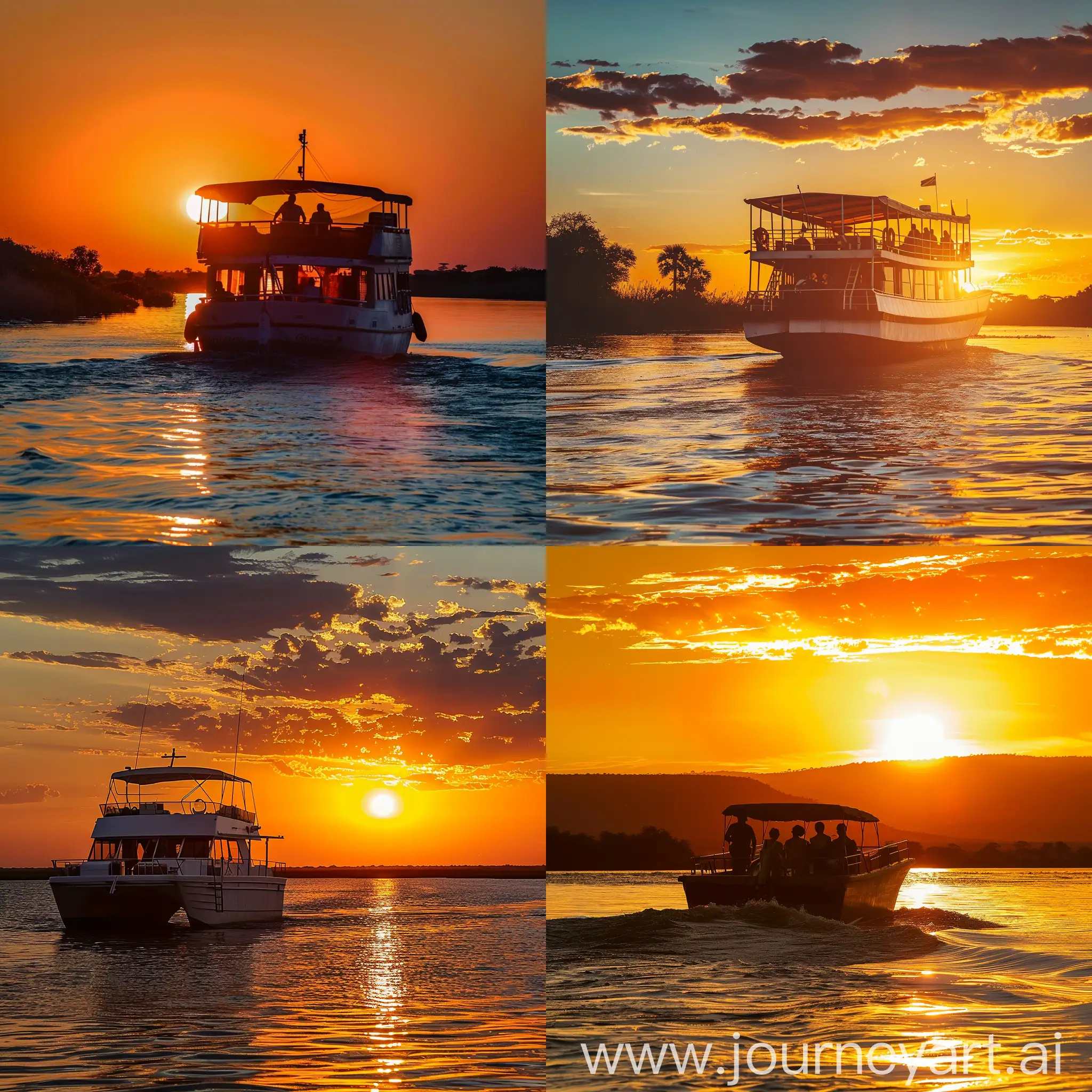 Safari cruise boat, southern africa, sunset, hd, realistic