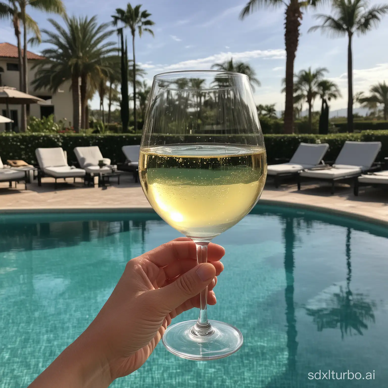 glas wijn bij het zwembad