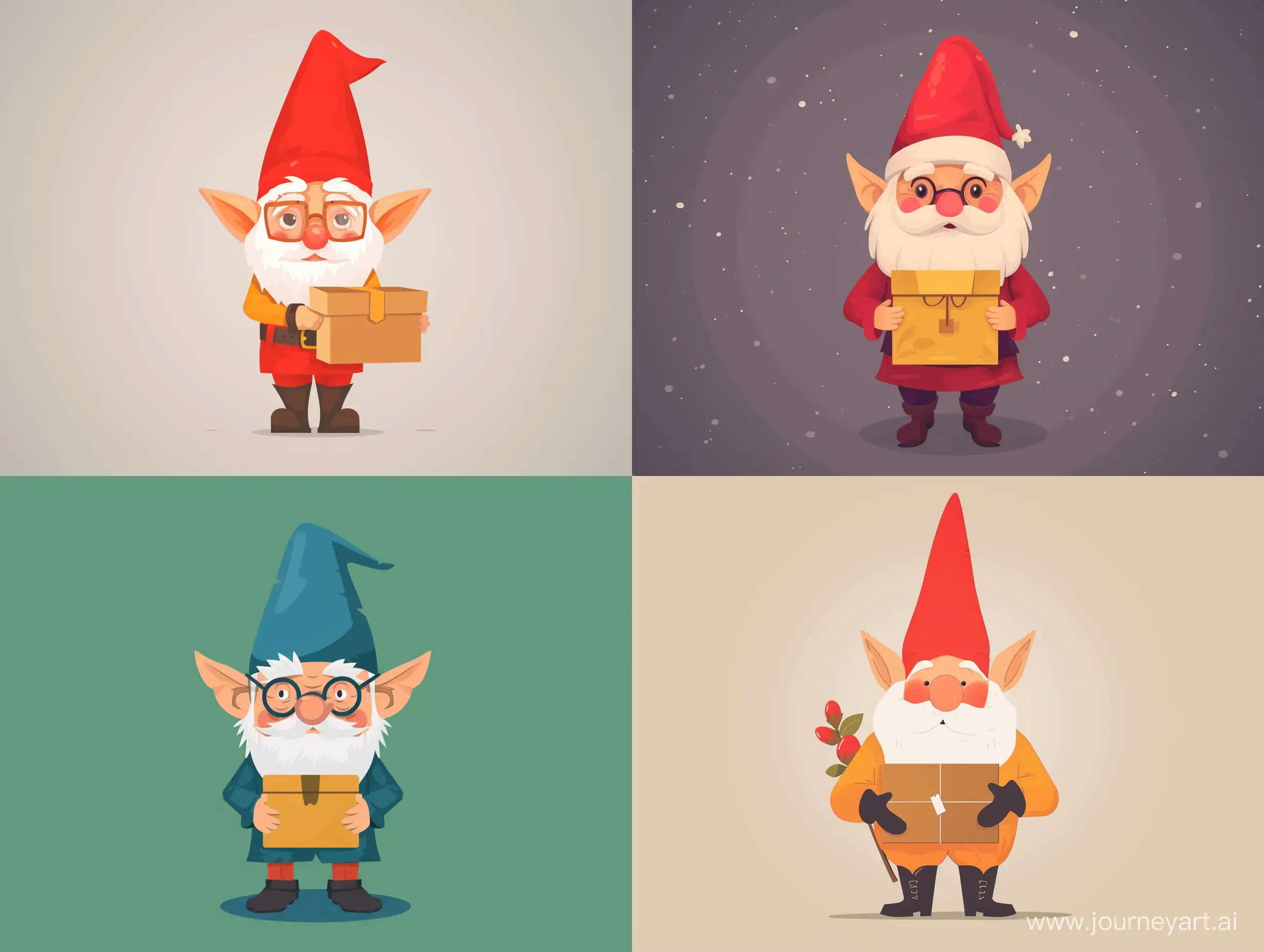 Whimsical-Gnome-Storekeeper-Holding-a-Mystery-Box-Abstract-Vector-Art