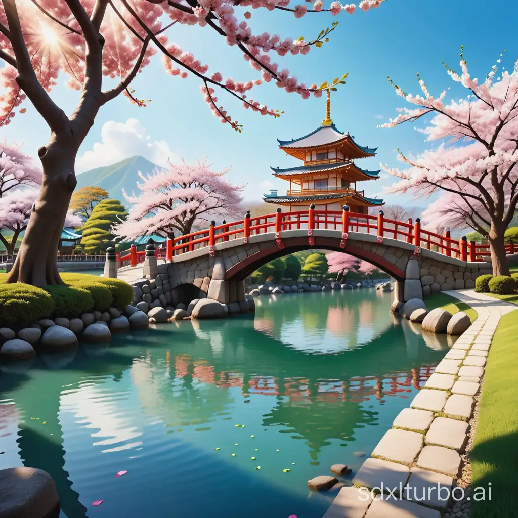 Certainly, here's the prompt with the QUALIFIERS included:  "Imagine a Japanese garden on a spring day, with cherry blossoms in full bloom, a tranquil lake reflecting the blue sky, and a stone bridge leading to a pavilion adorned with paper lanterns, captured with the following QUALIFIERS: (((Best quality))), (((Best focus))), (((Best angle))), (((Best lighting))), (((Intricate details))), (((Harmonious scenery))), (((Best composition))), (((Richness of details)))."