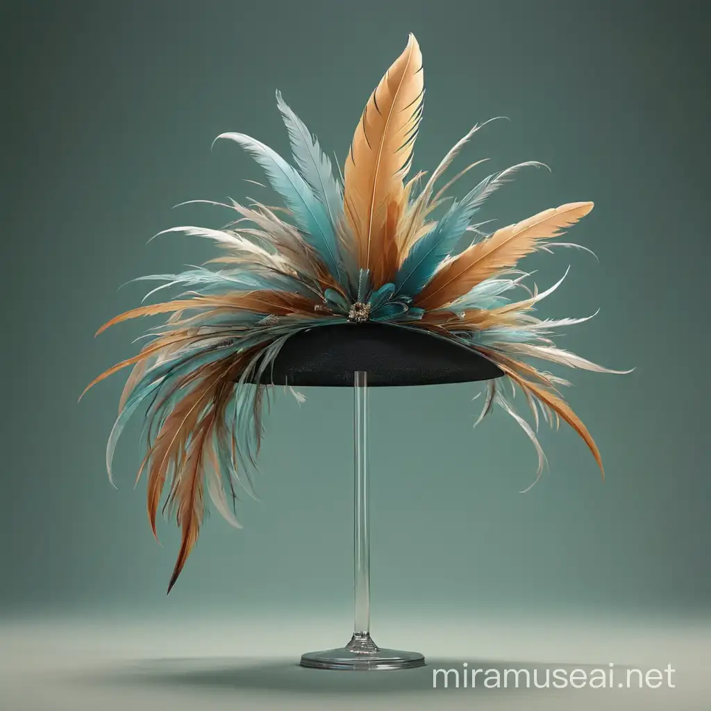 Elegant Wealthy Womans Hat with Five Upright Feathers on Transparent Background