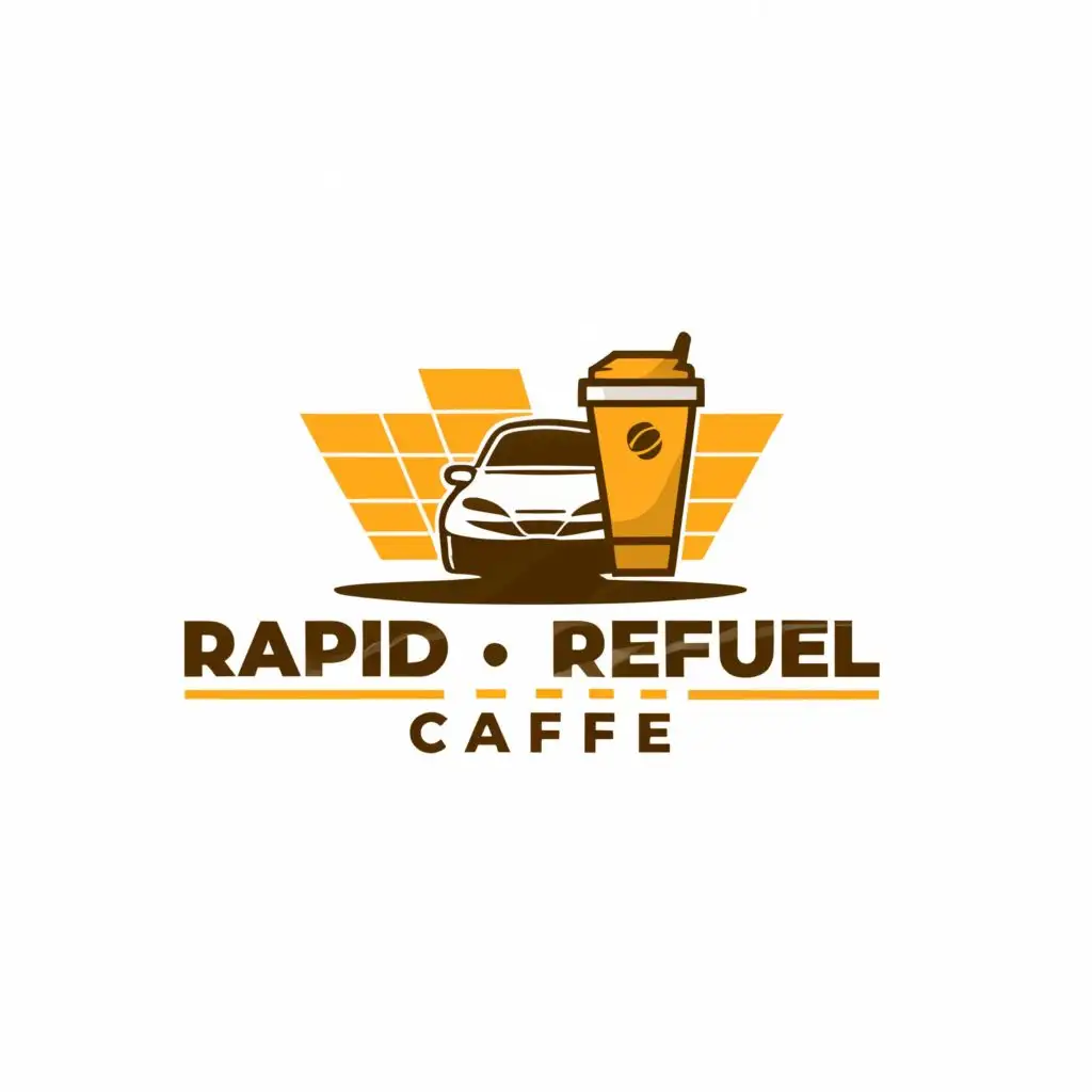 a logo design,with the text "Rapid Refuel Cafe", main symbol:A drink in a takeaway cup next to a car (it is a drive through cafe),Moderate,be used in Restaurant industry,clear background
