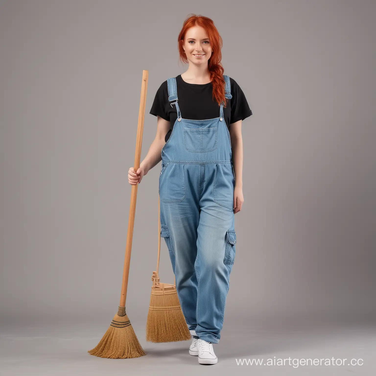 RedHaired-Pregnant-Woman-in-Janitors-Attire-with-Broom