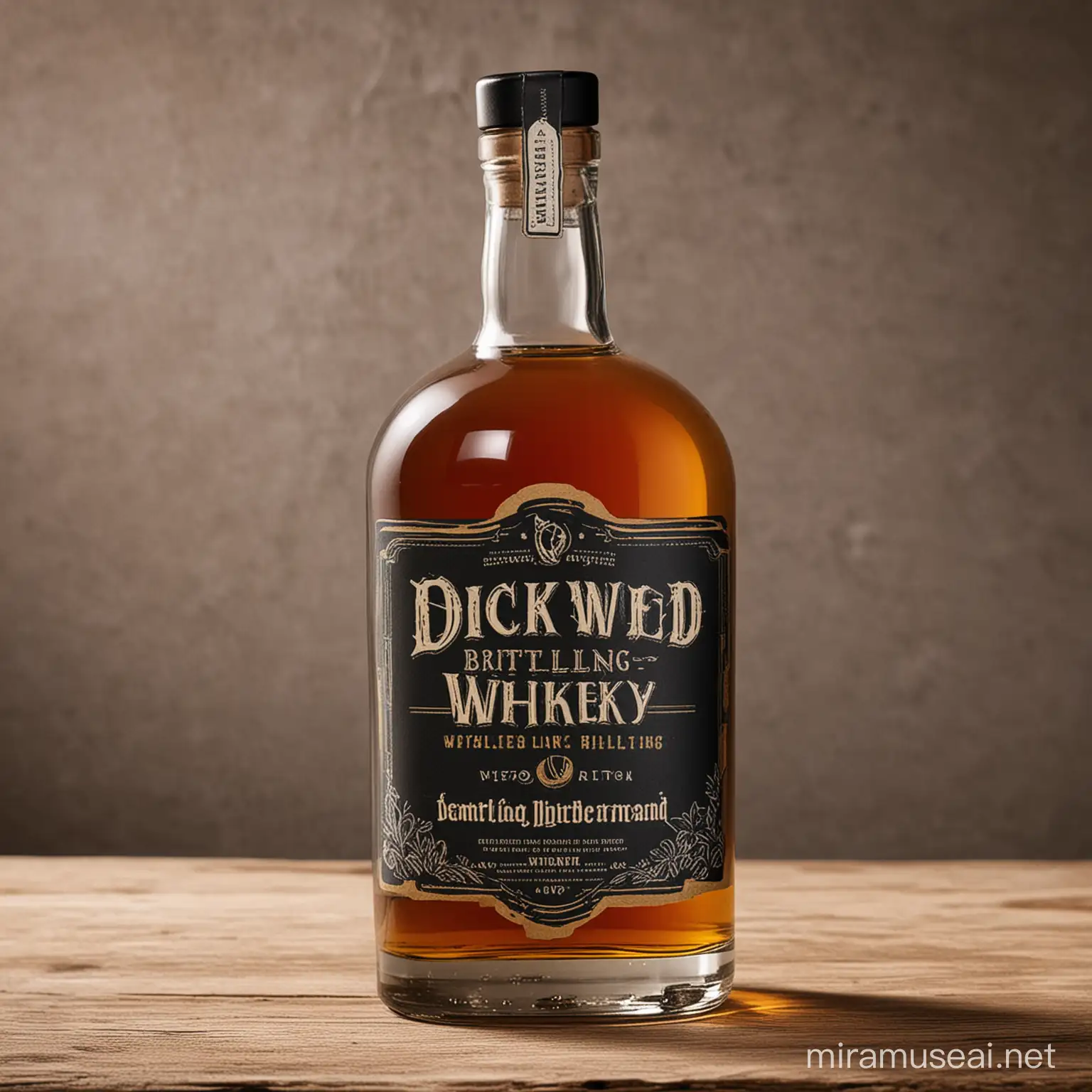 Packaging for bottle of dick weed whiskey, company Blackwater Distilling.