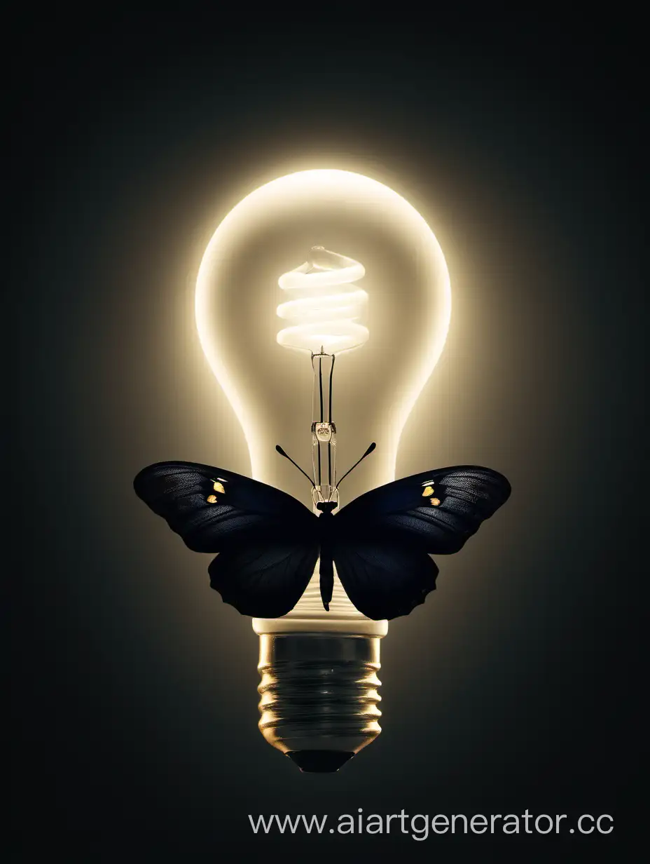 Black-Butterfly-Perches-on-Glowing-Light-Bulb-in-Darkness