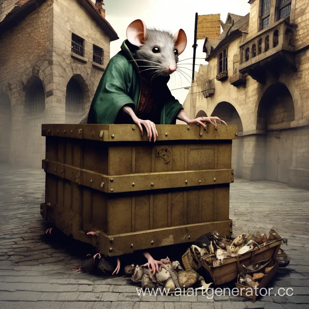 Человек Крыса на мусорке средневекового города