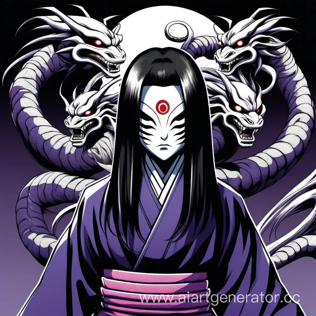 Mysterious-Girl-in-Orochimaru-Mask-and-Elegant-Black-Kimono