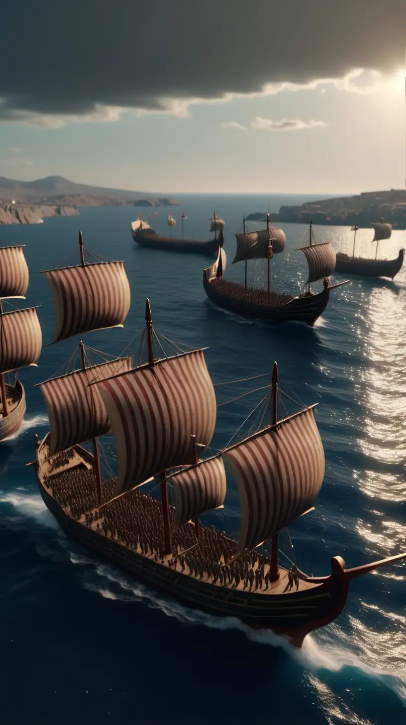 Majestic Arrival of Greek Fleet at Troy Cinematic UltraRealistic 8K Image
