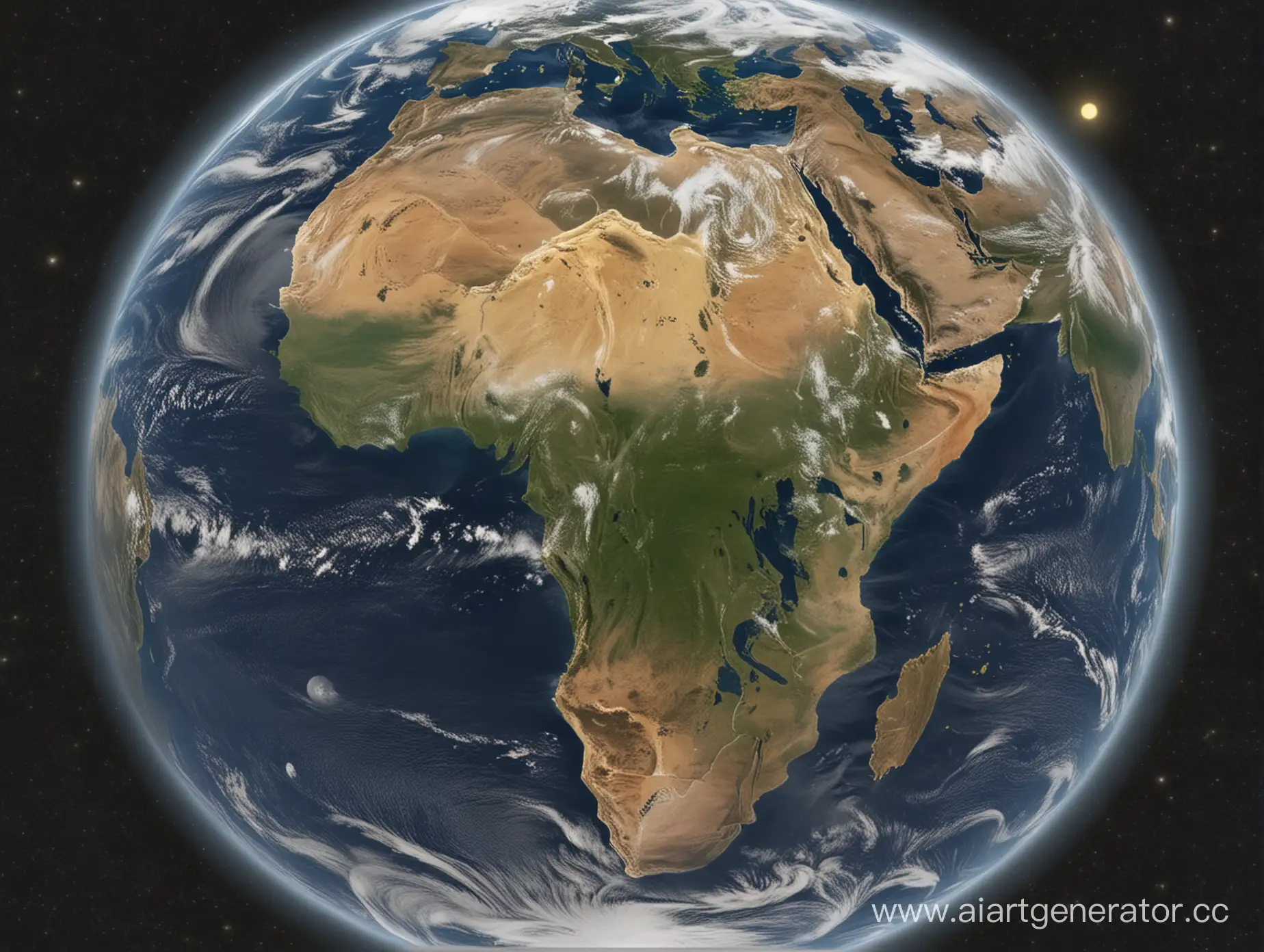 наресюй землю на которой видно Африку с космоса которую чучуть кроет луна а с зади солнце 