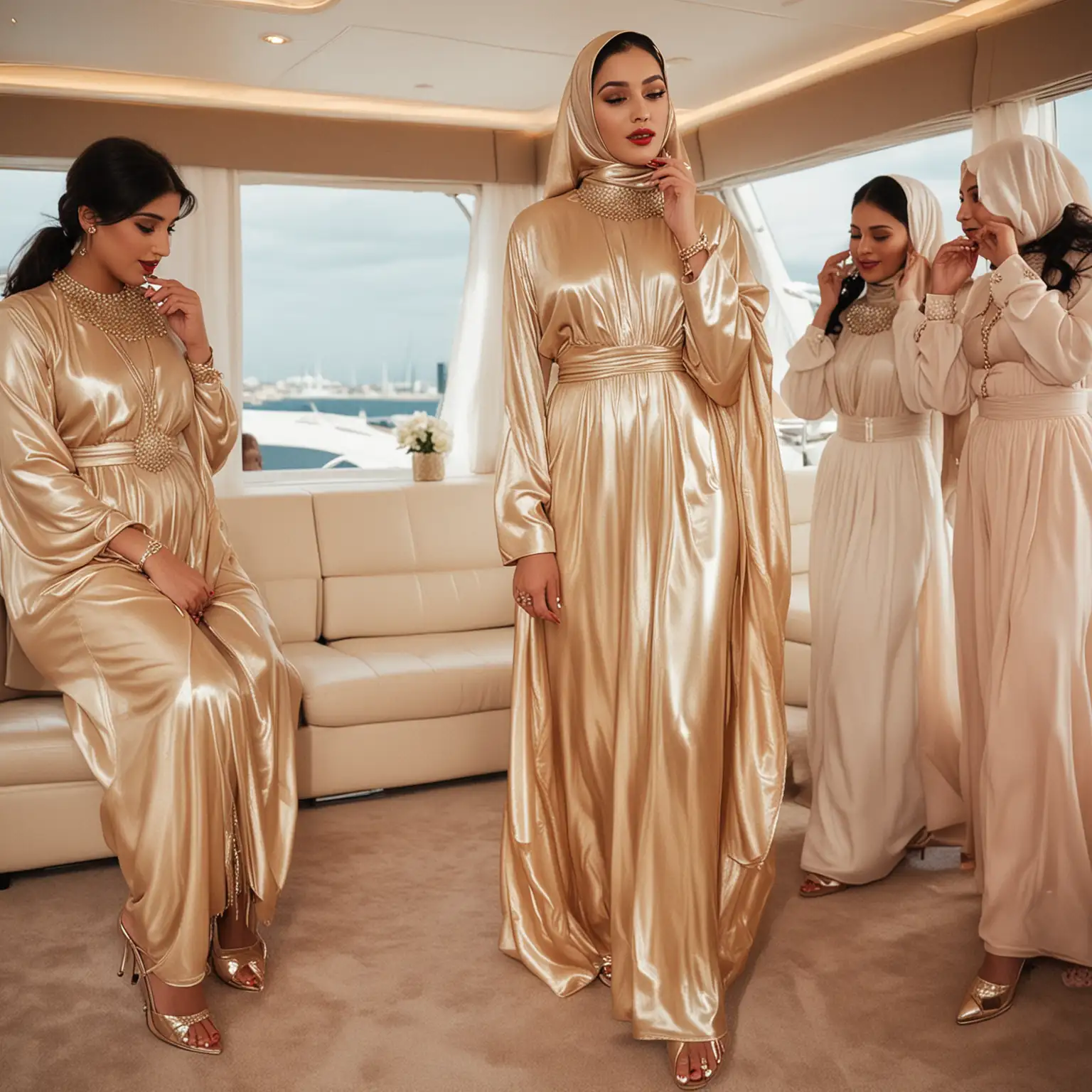 Luxurious HinduArab Wedding Ceremony on Yacht Glamorous Bride and Friends Admiring Louboutinstyle Heels