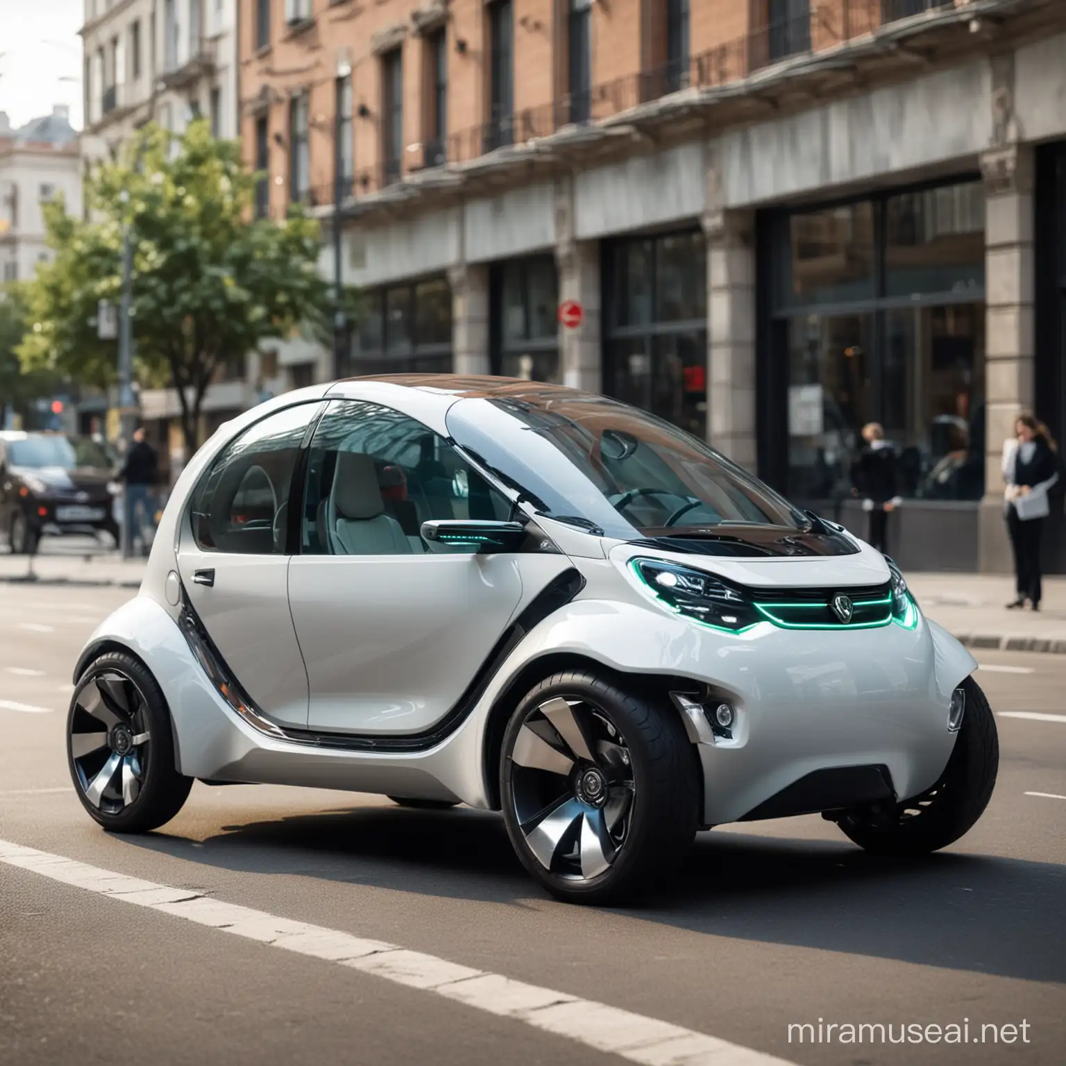 futuristic micro car with dynamic form language to be driven in urban cities 
