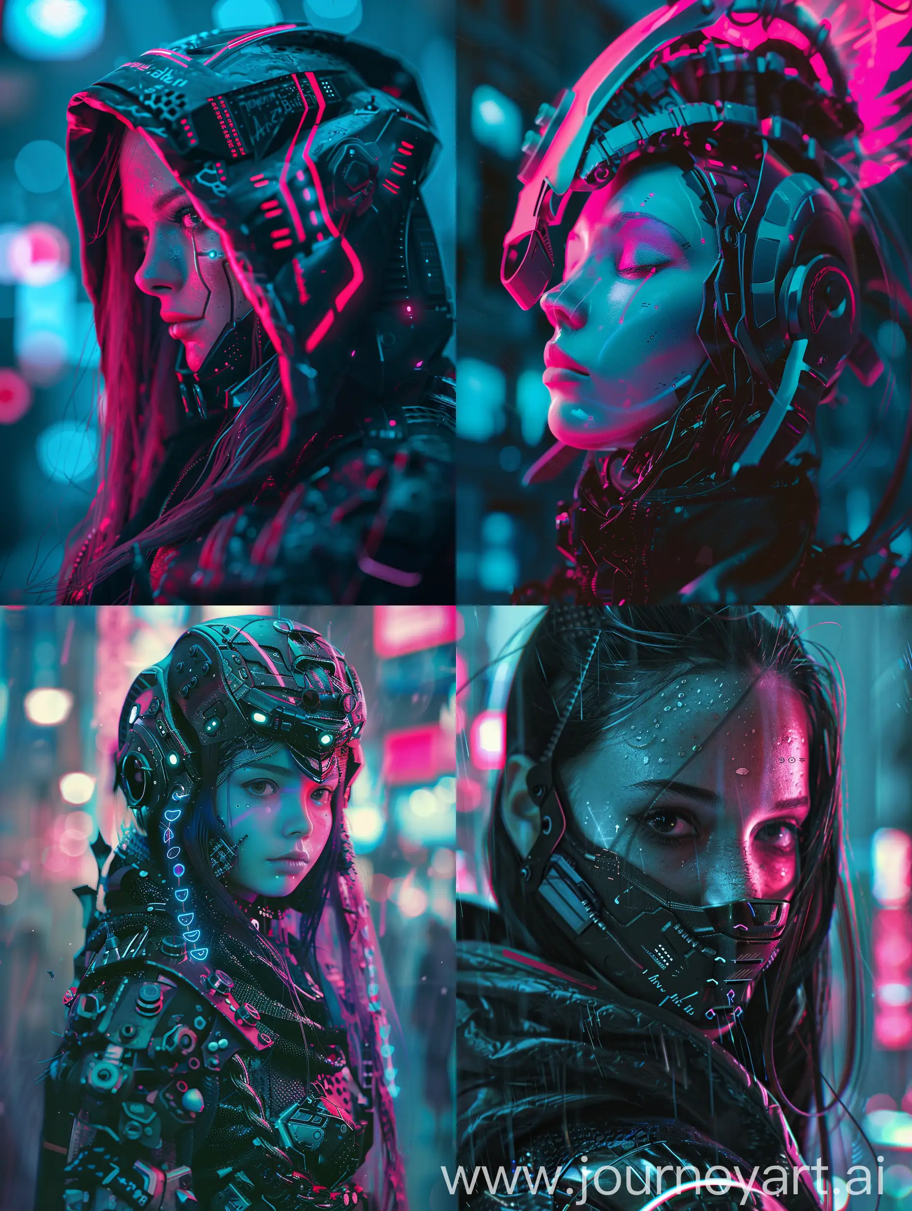 Fairy, beautiful, darkness, potrait, realistic, high detailed, cyberpunk concept, with subtle pink and blue gradients, futuristic, cyborg, Moonlight enveloping attire tech-punk mech-punk cityscape.