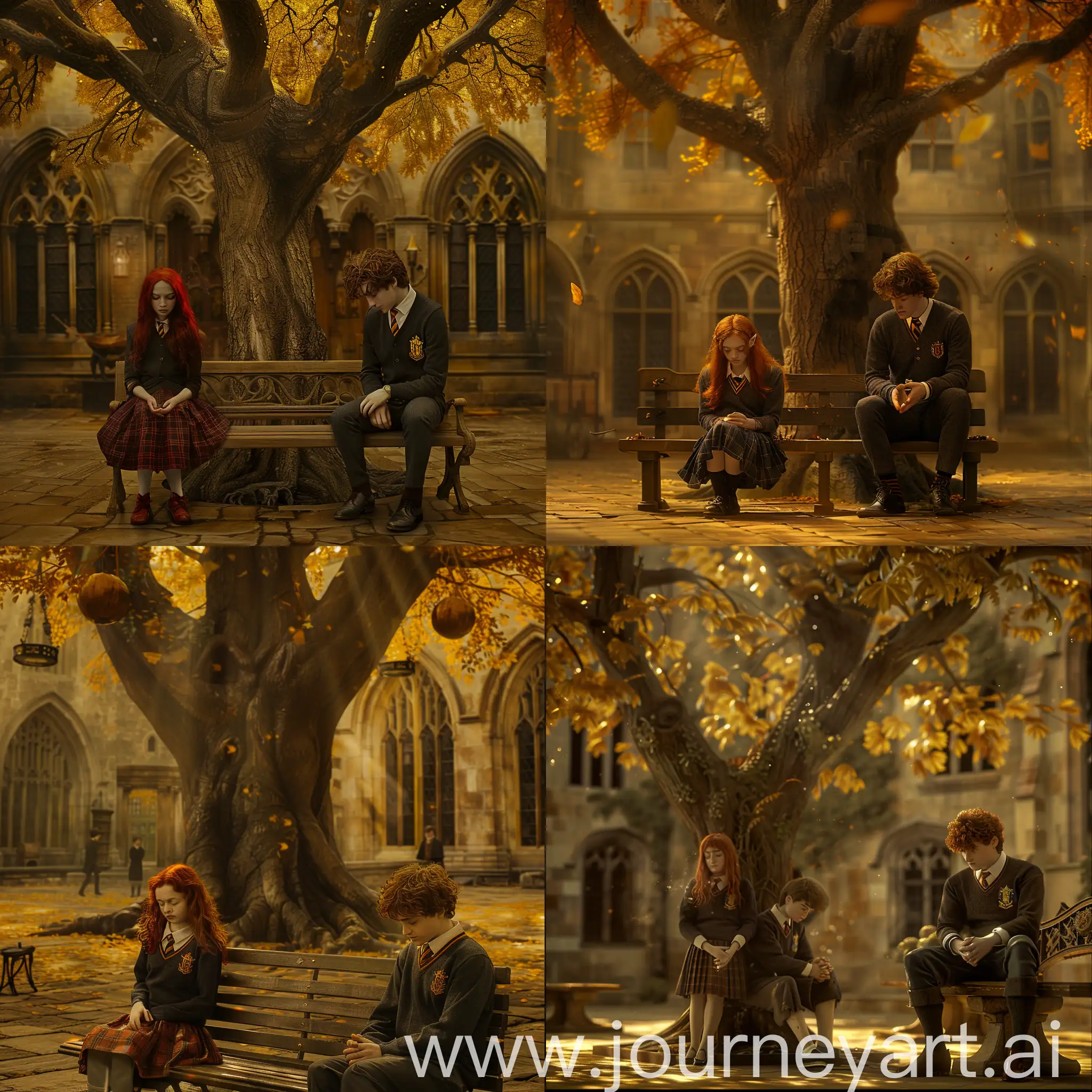 Gryffindor-Couple-in-Thoughtful-Courtyard-Moment