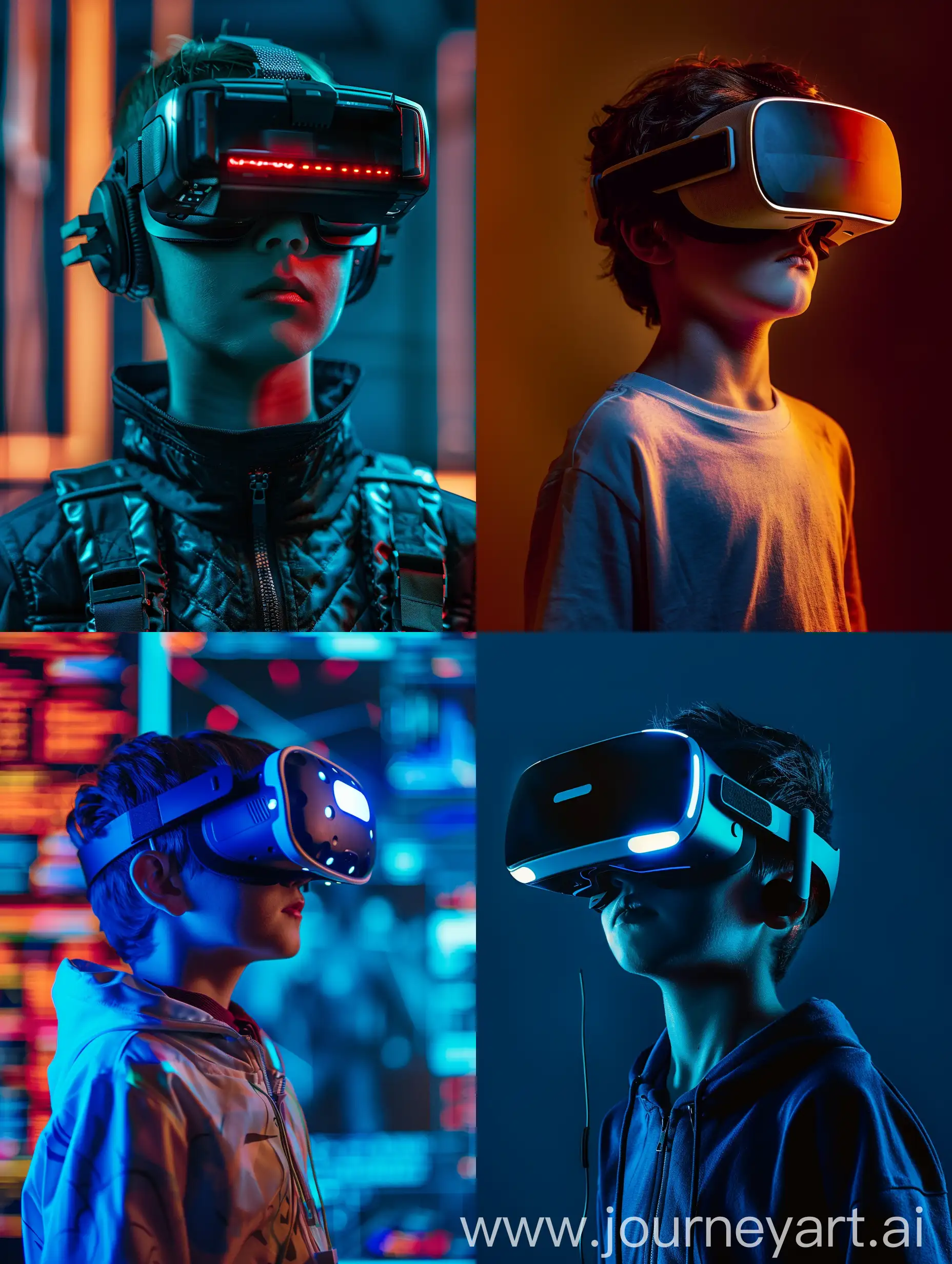 戴·VR眼镜的男孩、元宇宙、混合现实、躲避红外线场景、特工