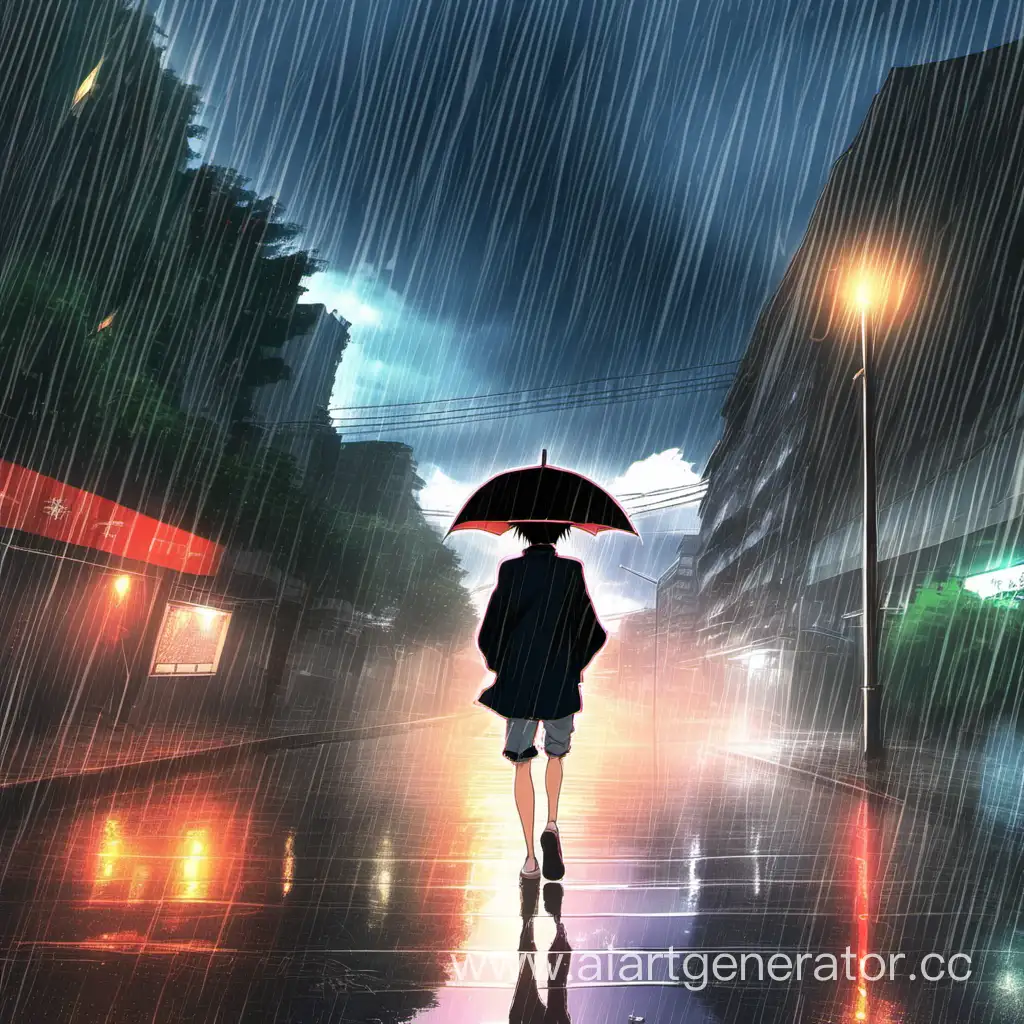 One anime walks in the rain