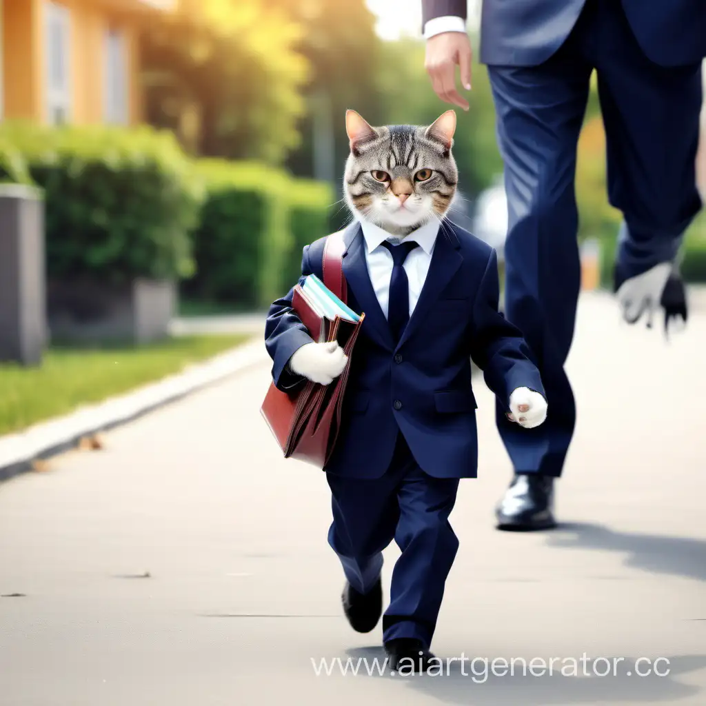 кот идет после школы в костюме домой

