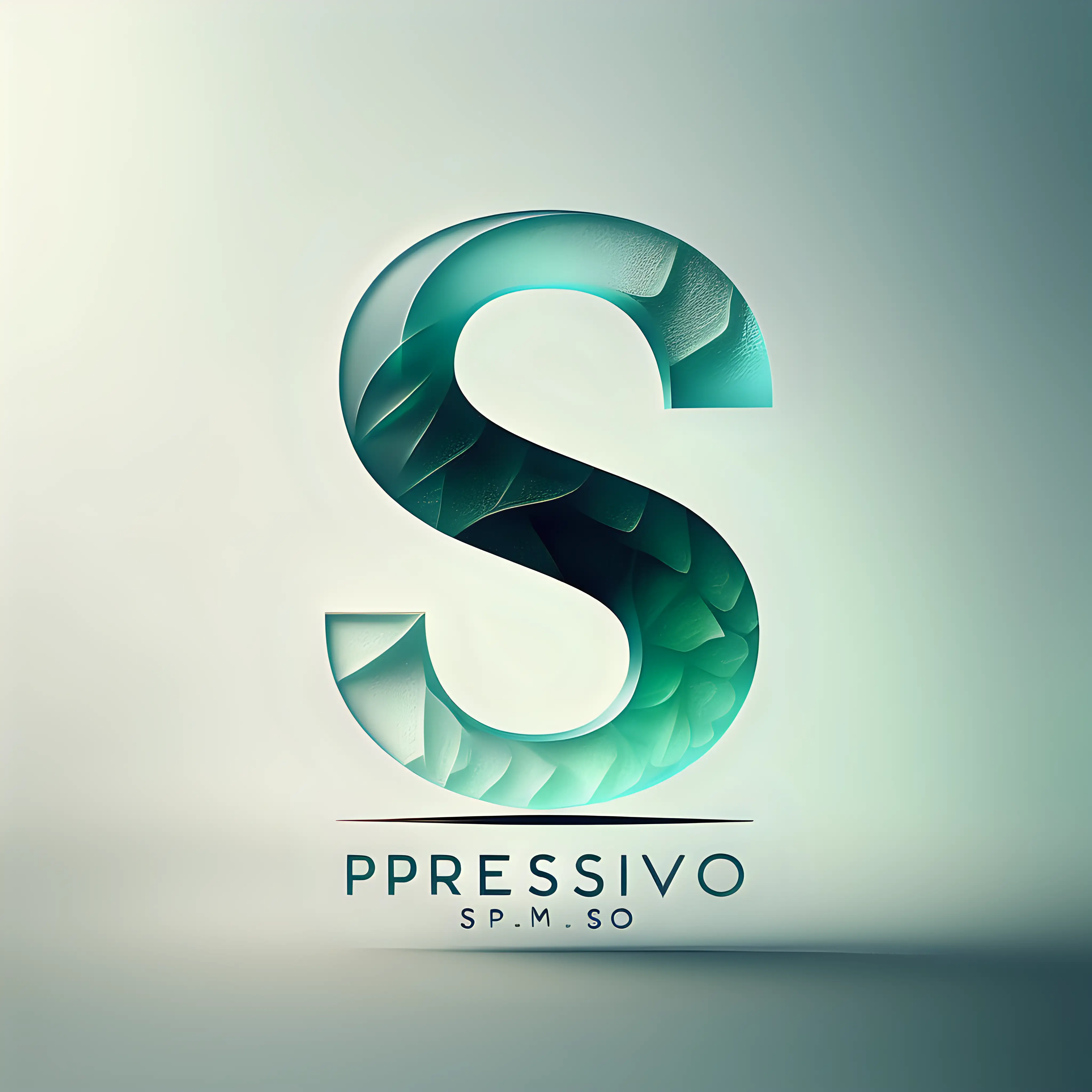 "S" pressivo logo simple and elegant, post-modern conceptual. Also use only ice blue and jade green colors. Make the logo appear translucent and include an organic texture and a dim glow. 