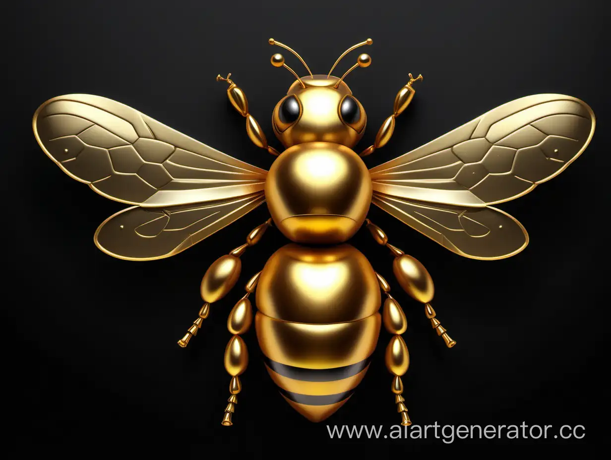 Golden-Milk-Queen-Bee-with-Metallic-Gleam-on-Black-Background