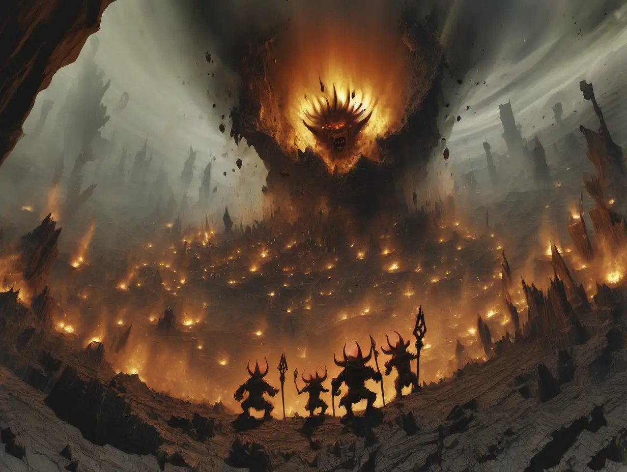Fantasy Goblin Shamans Amidst Explosive Crater Scene