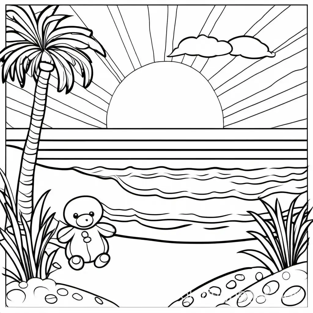 Simple-Beach-Coloring-Page-for-Kids-Black-and-White-Line-Art