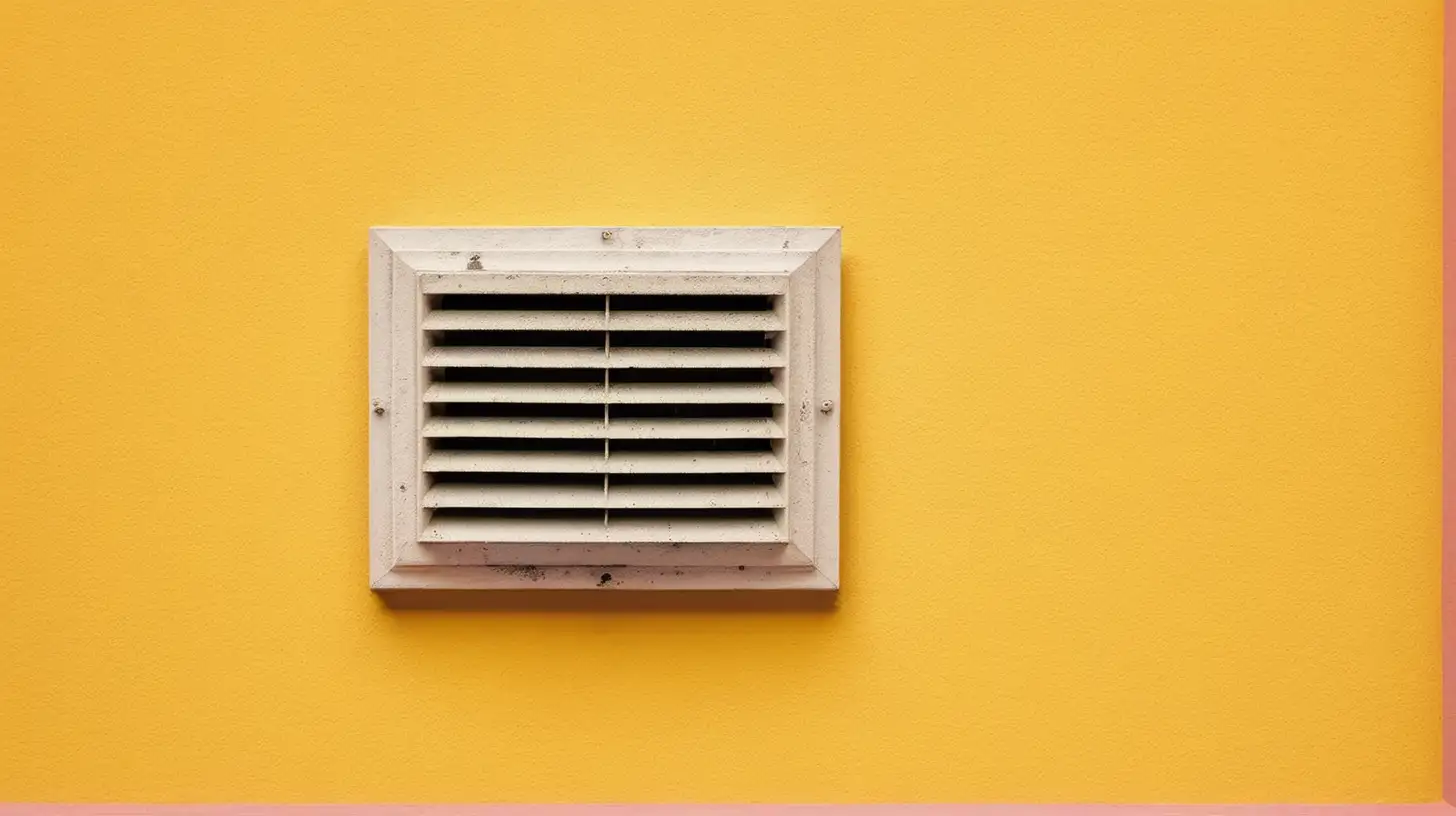 DUSTY WHITE VENT ON YELLOW WALL make the image lighter and close up