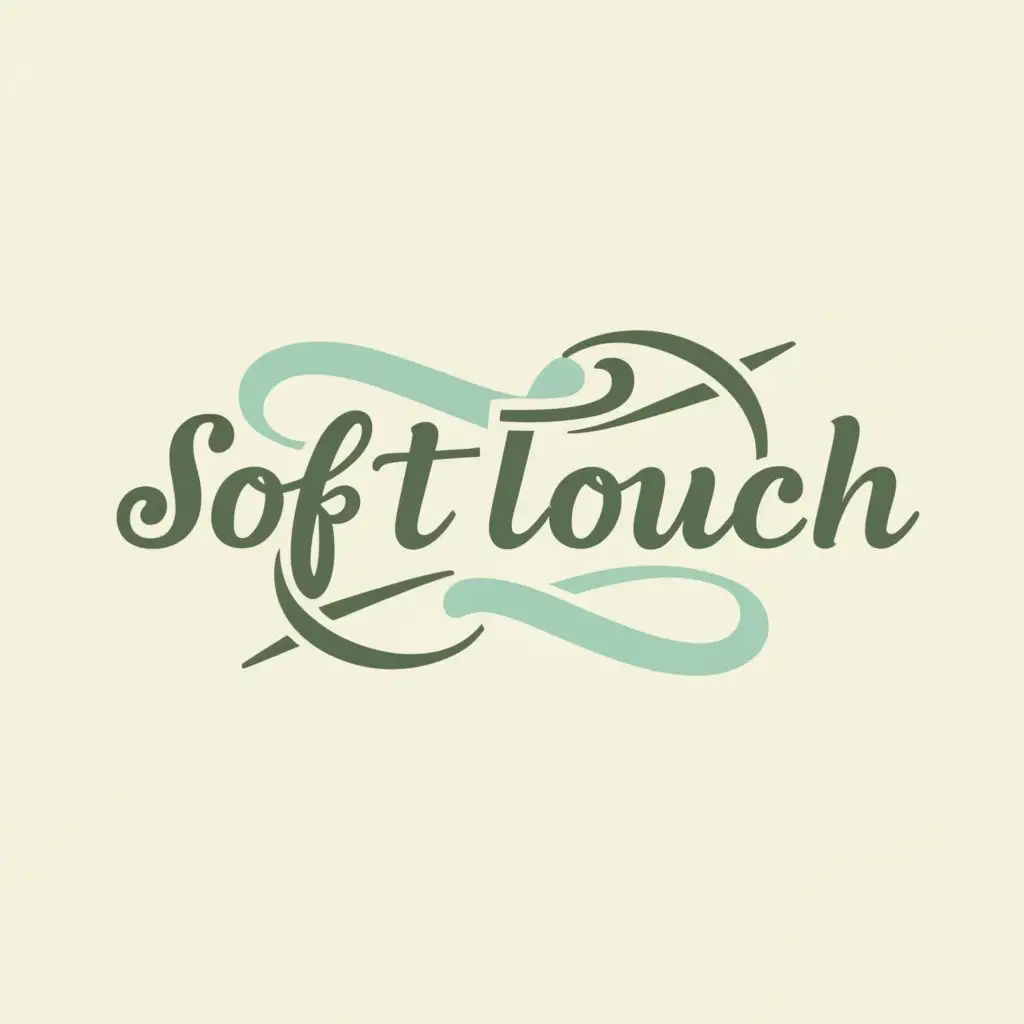 a logo design,with the text "*SoftTouch*", main symbol:: A gentle, curved font with a soft color palette like light blue or pastel green, accompanied by a delicate image of a tissue unfolding.,Moderate,clear background