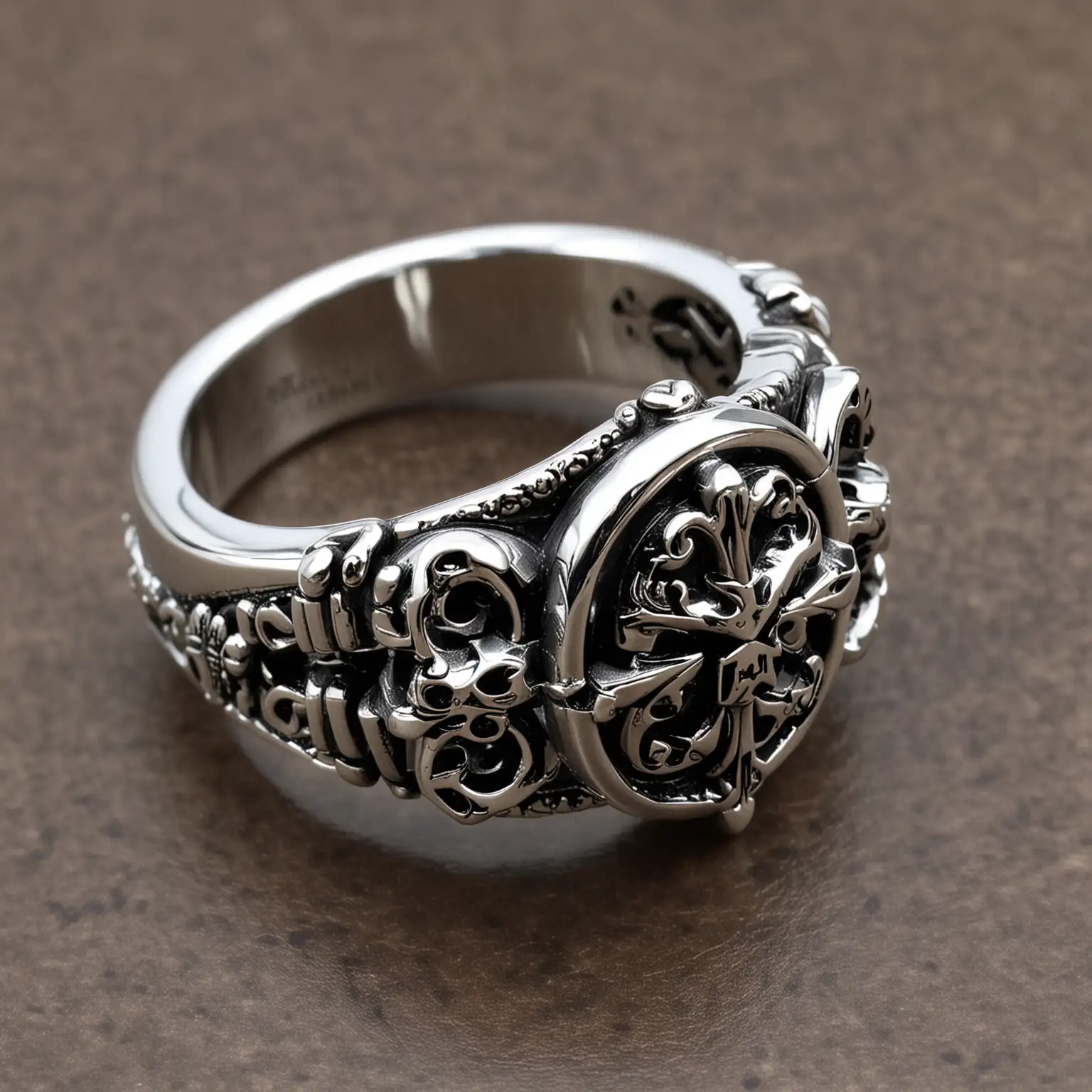 Gothic Chrome Hearts Style Ring with Intricate Detailing
