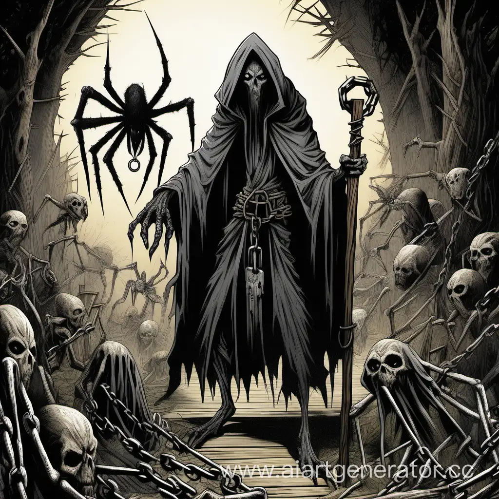 Mystical-Hooded-Figure-with-Giant-Spider-and-Chains